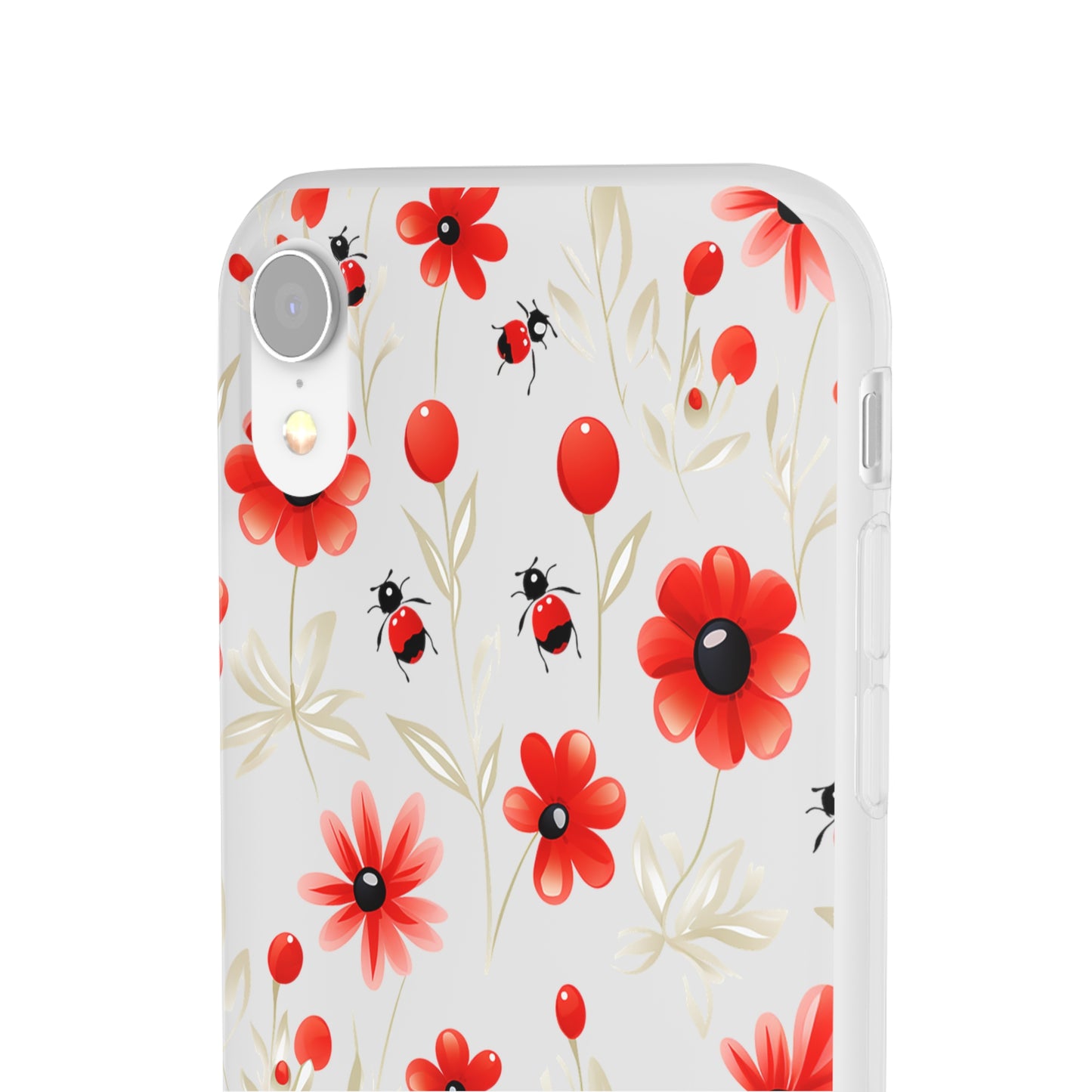 Red Flowers & Cute Bugs: Transparent Flexi Phone Case