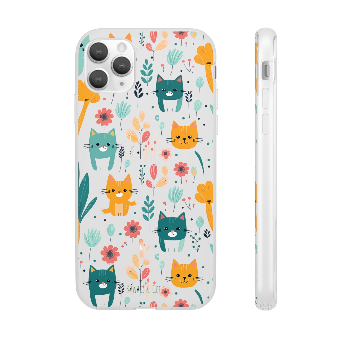 Cute Cats & Flowers Flexi and semi Transparent Phone Case