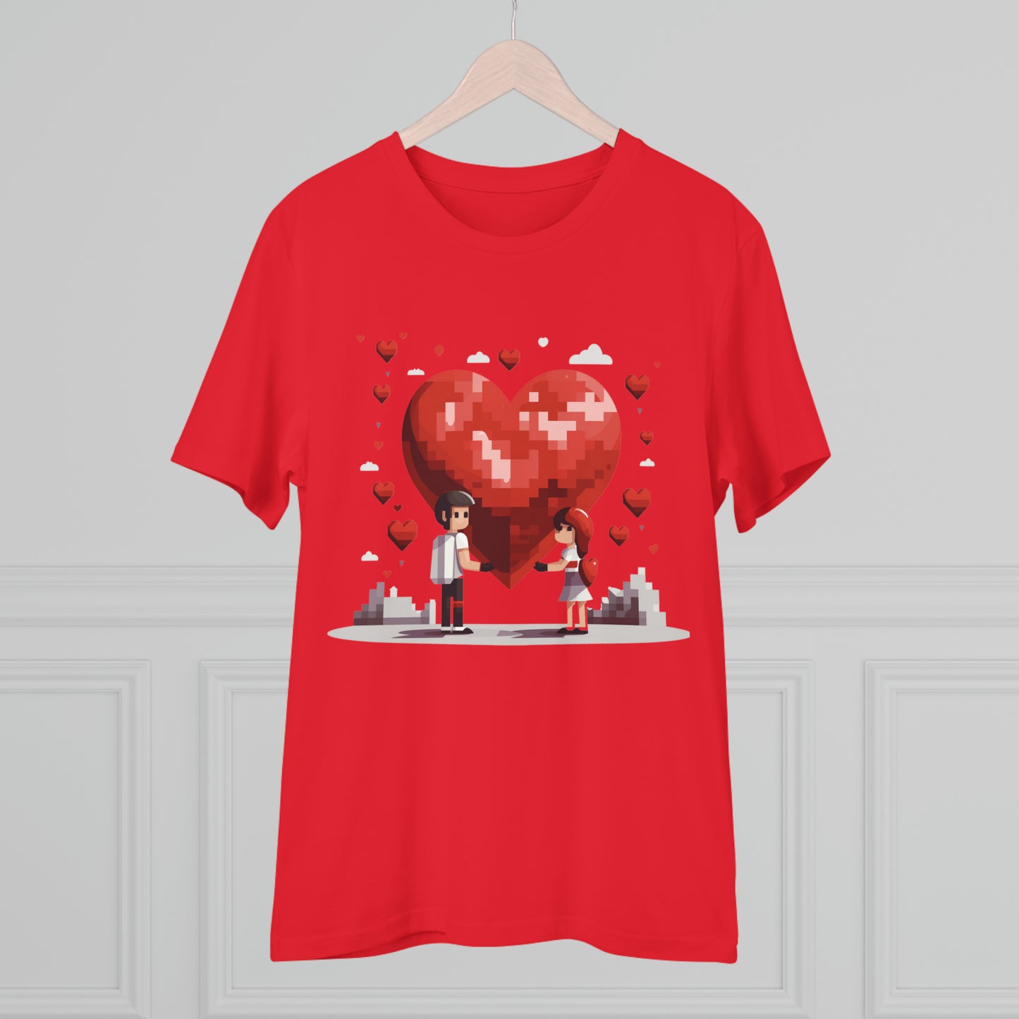 Pixel Love Eco Tee - Valentine's Day Pixel Heart Couple Shirt