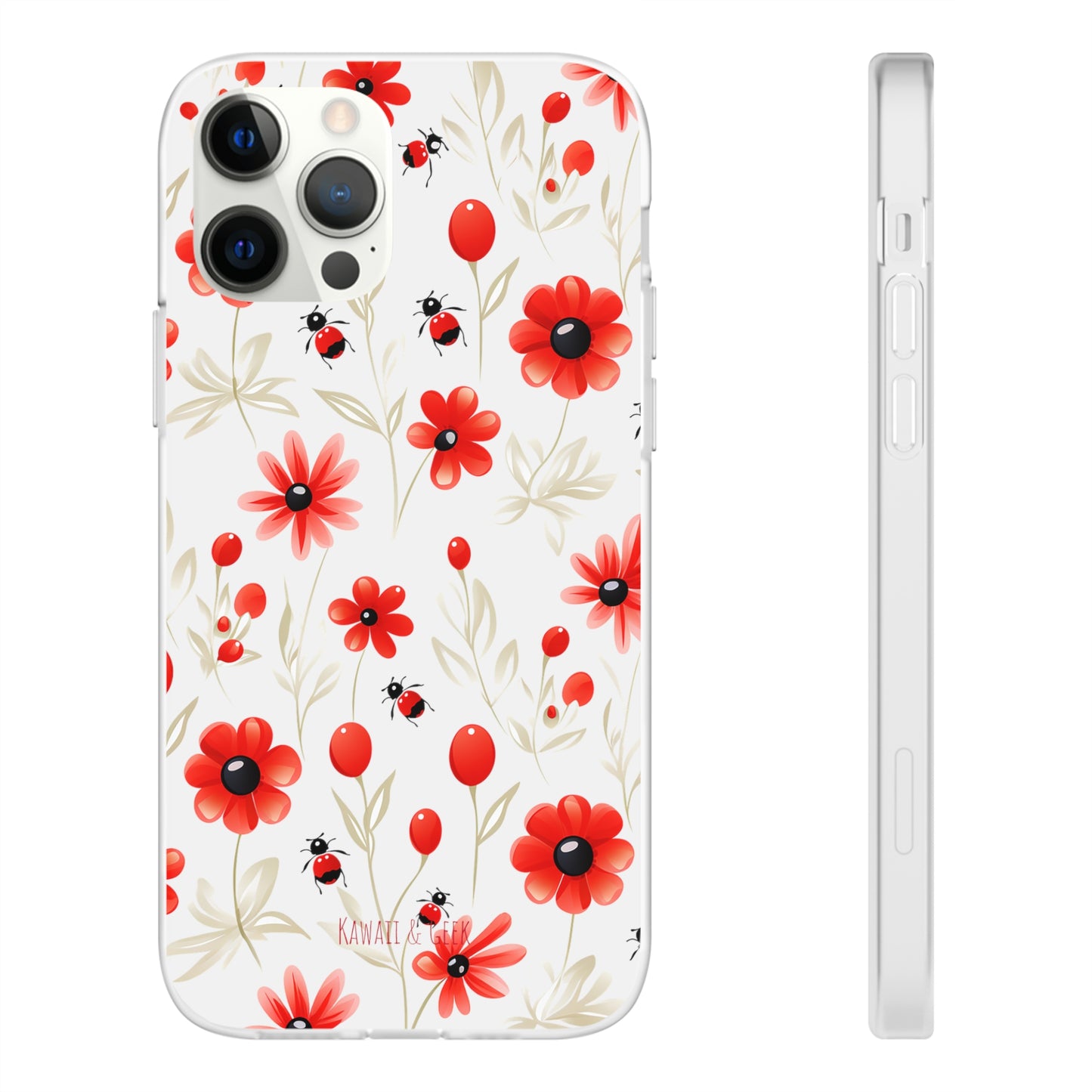 Red Flowers & Cute Bugs: Transparent Flexi Phone Case