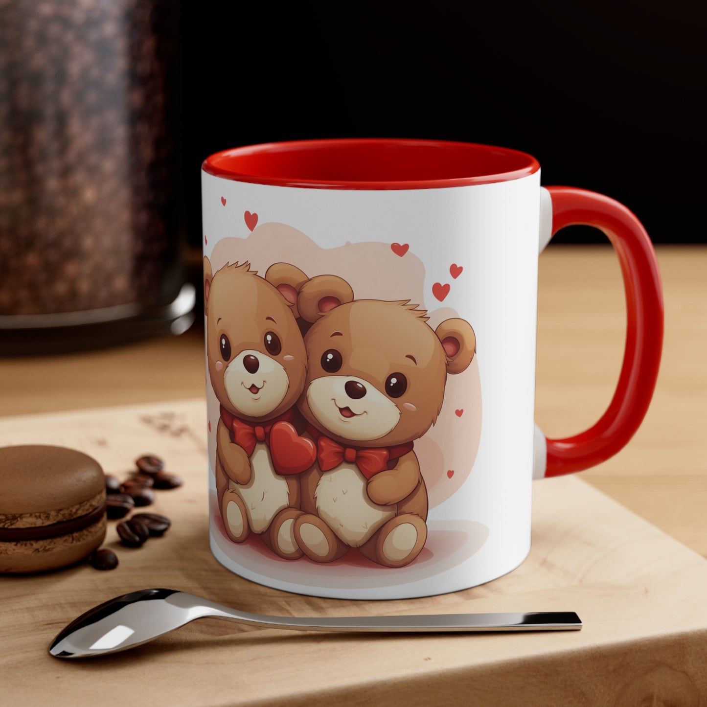 11oz Bi-Color Mug: "Sharing with my Love" cute Teddies couple - Valentine's Day