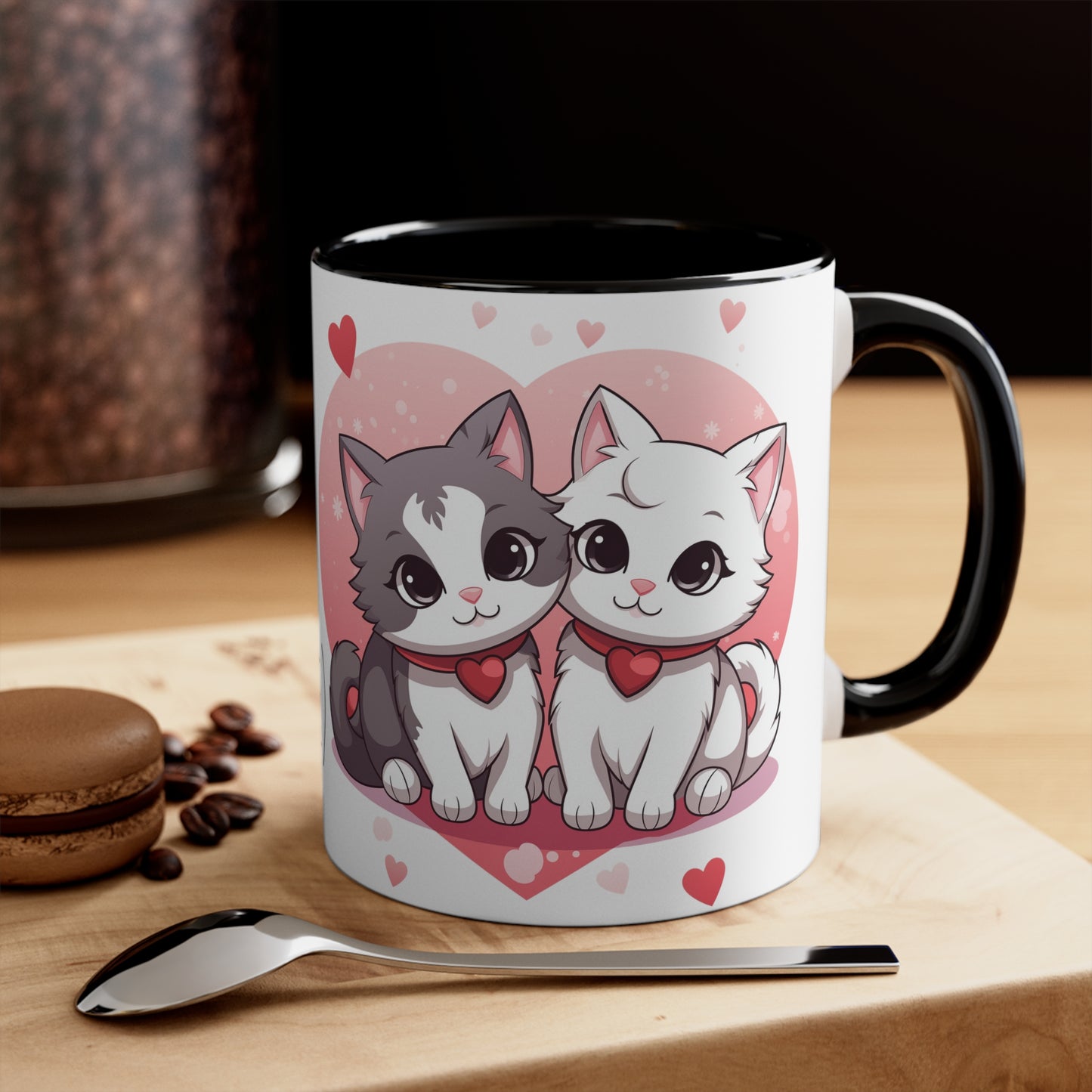 Purrfect Match & Coffee Mug - 11oz Bicolor Cat Love Cup - Valentine's Day