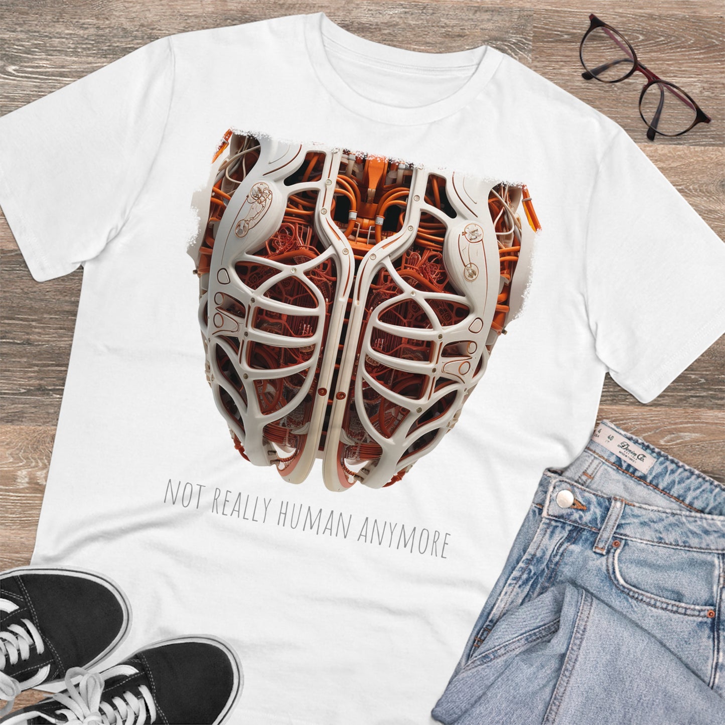 Eco-T-shirt: Cybernetic Chest "Not Really Human"