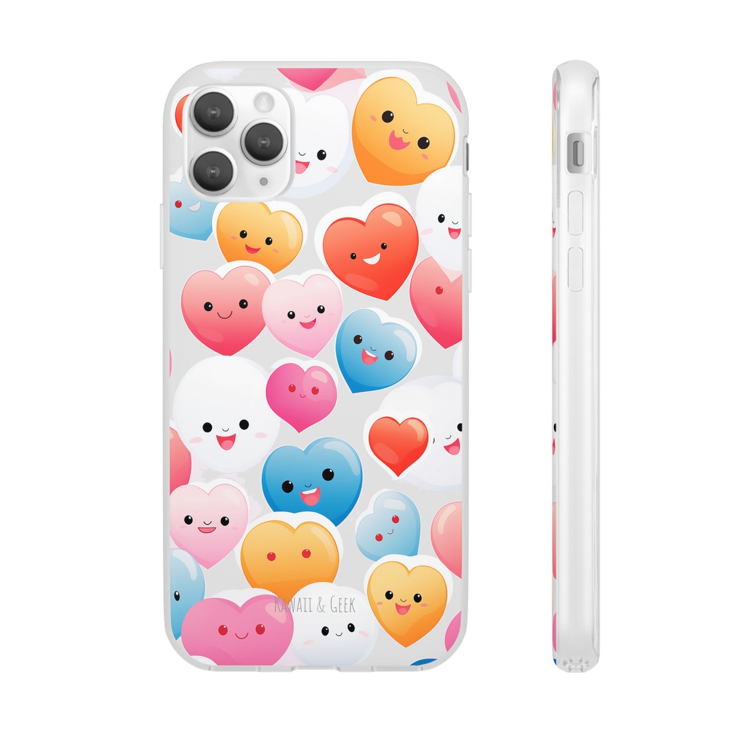 Kawaii Hearts Flexi Transparent Phone Case