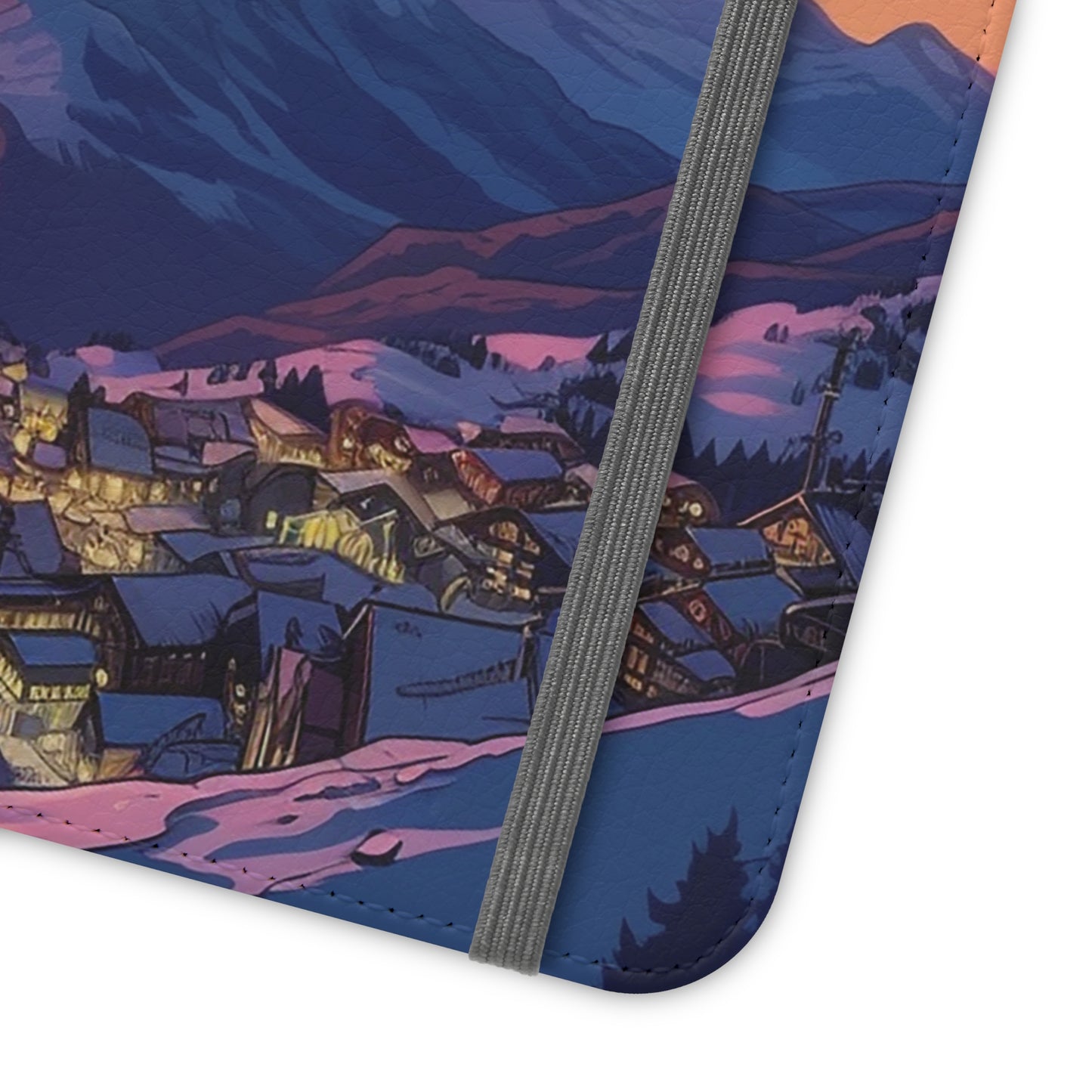 Snowy Mountain Landscape Sunset Flip Phone Case - Discover Serenity with a Charming Mountain Village