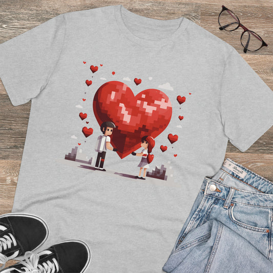 Pixel Love Eco Tee - Valentine's Day Pixel Heart Couple Shirt