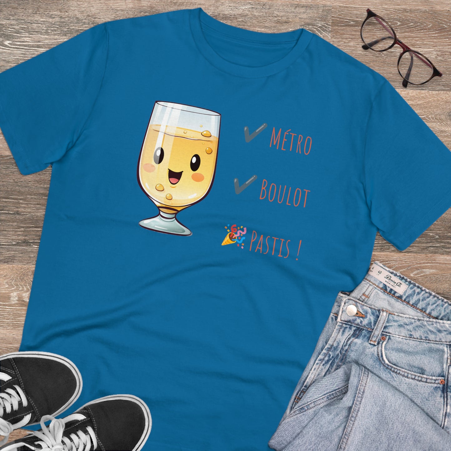 Métro, Boulot, Pastis T-Shirt - Cute Smiling Pastis Glass Design