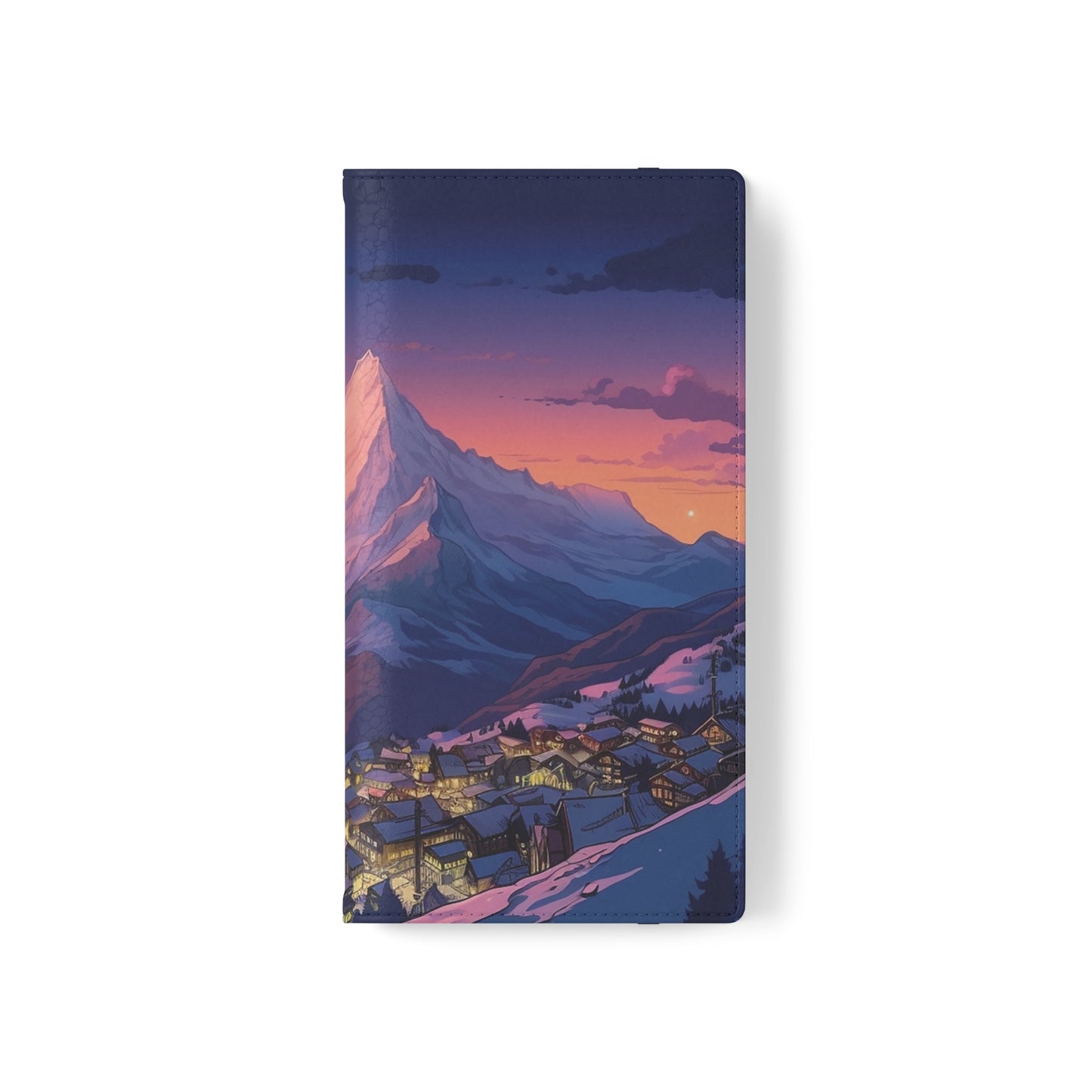 Snowy Mountain Landscape Sunset Flip Phone Case - Discover Serenity with a Charming Mountain Village