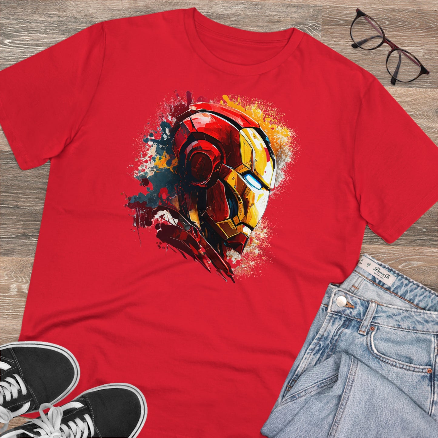 Iron Man in Watercolor Style Eco-Friendly Unisex T-Shirt - Add Some Unique and Sustainable Style to Your Wardrobe