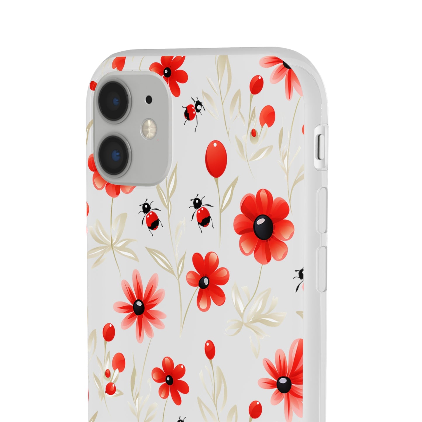 Red Flowers & Cute Bugs: Transparent Flexi Phone Case