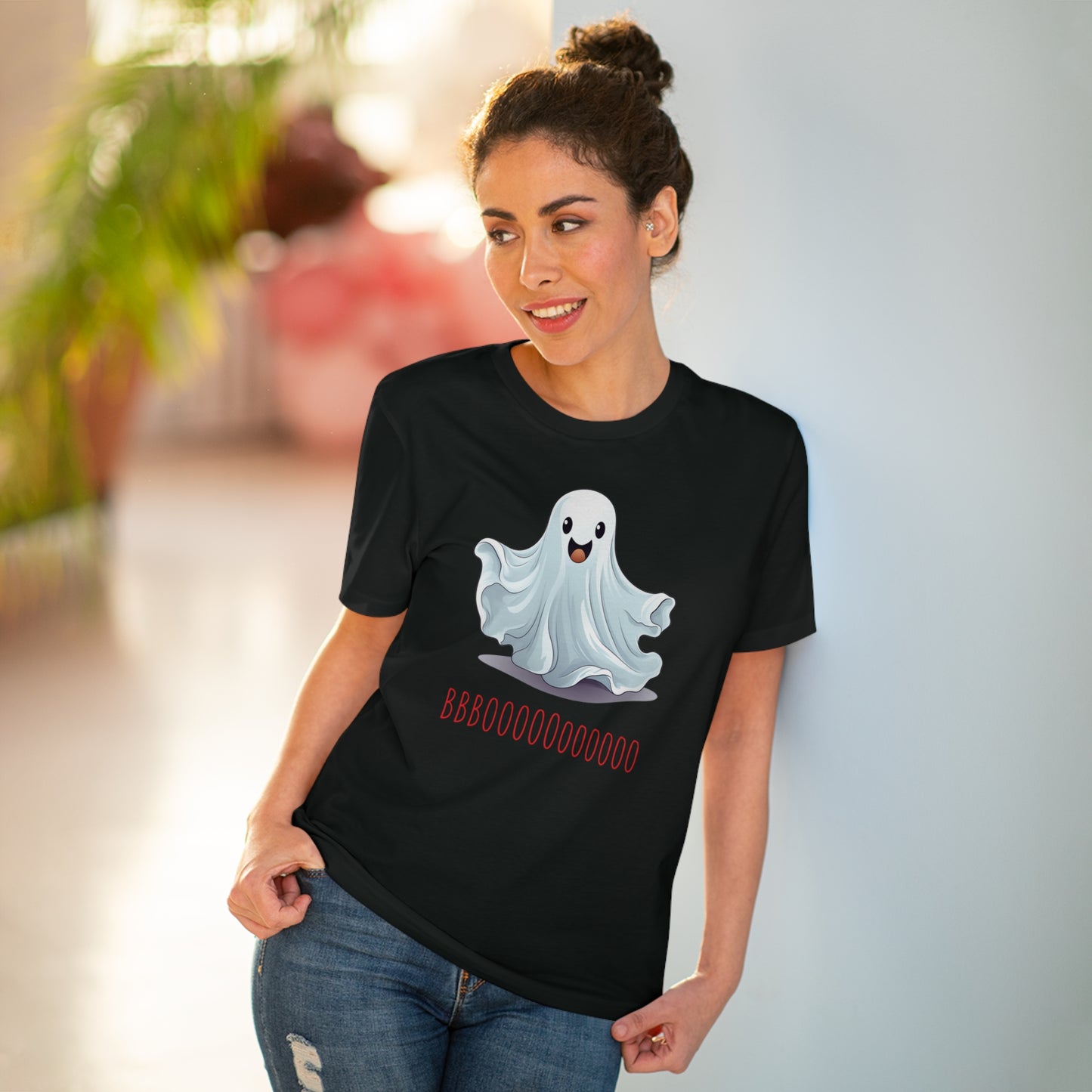 Cute "Booooooooo" Ghost Halloween Eco-Friendly Unisex T-shirt