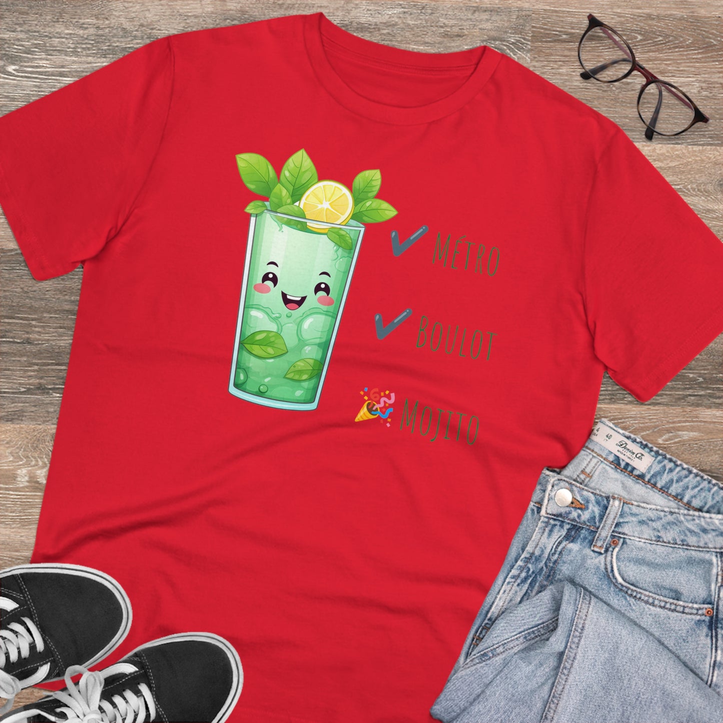 Métro, Boulot, Mojito T-Shirt - Cute Smiling Mojito Glass Design