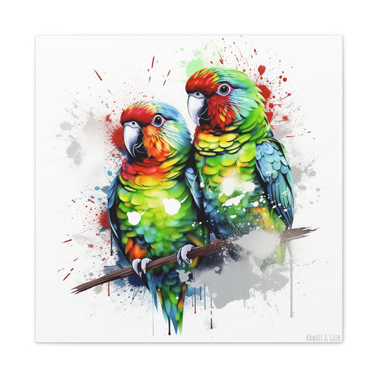 Colorful Parrot Couple in Watercolor Style Canva - Add Vibrant and Artistic Flair to Your Wall Decor