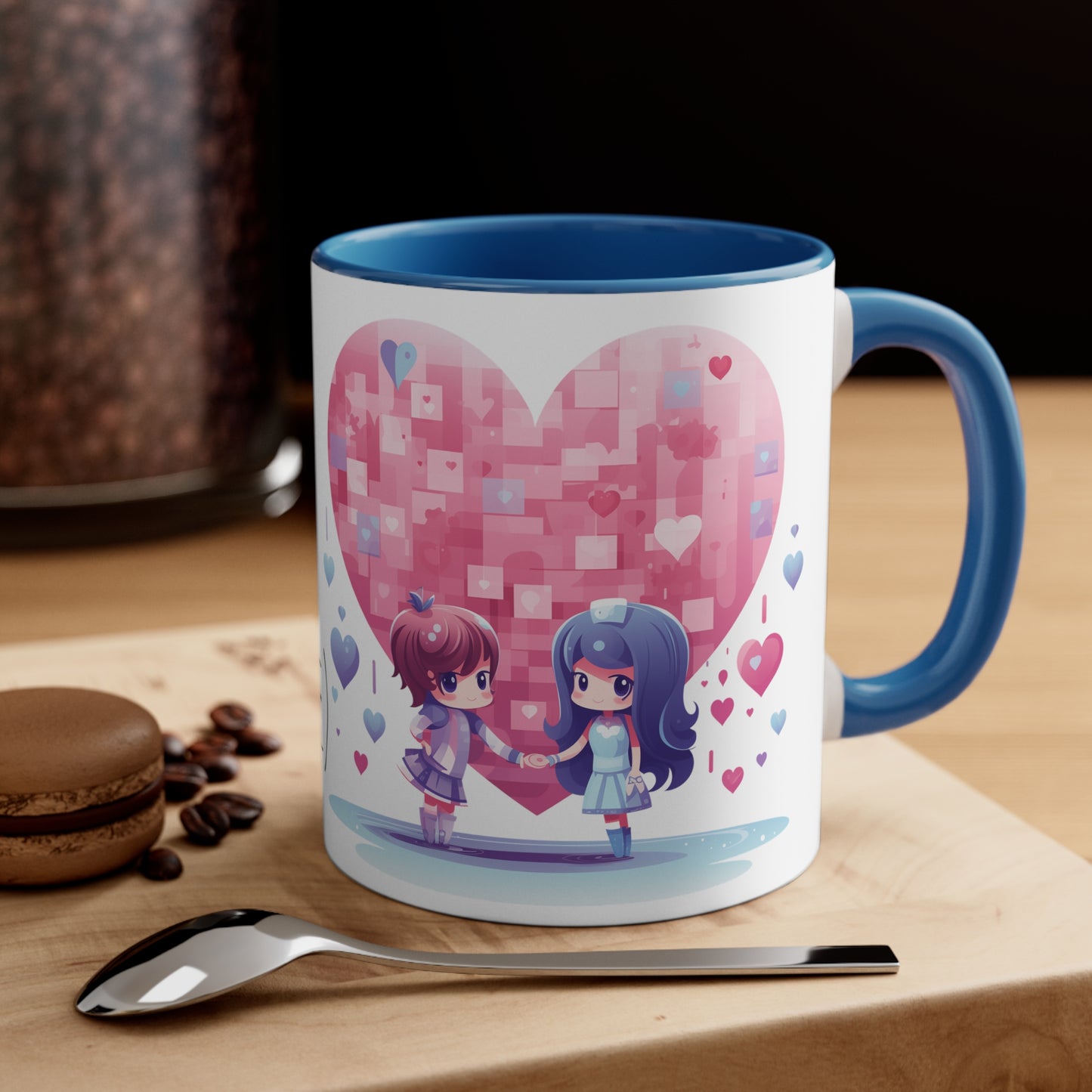 True Love & Coffee Mug - 11oz Bicolor Kawaii Heart Cup - Valentine's Day