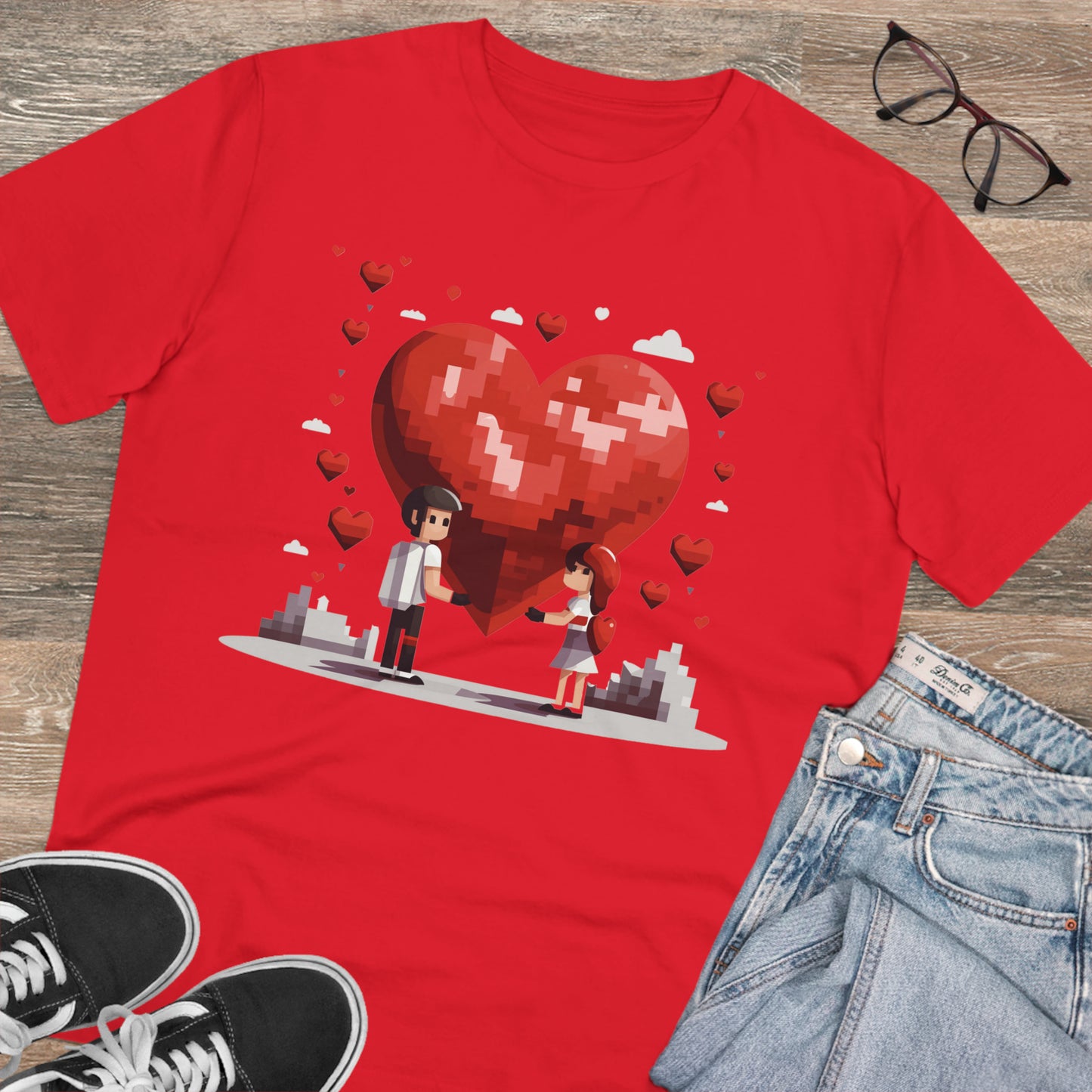 Pixel Love Eco Tee - Valentine's Day Pixel Heart Couple Shirt