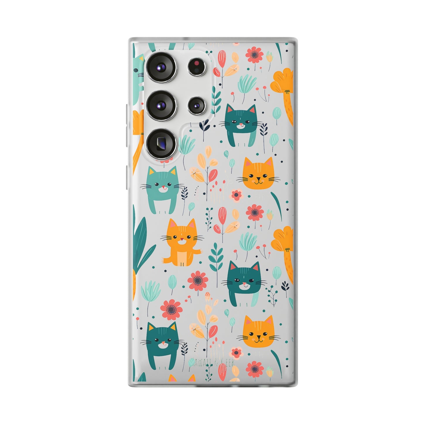 Cute Cats & Flowers Flexi and semi Transparent Phone Case