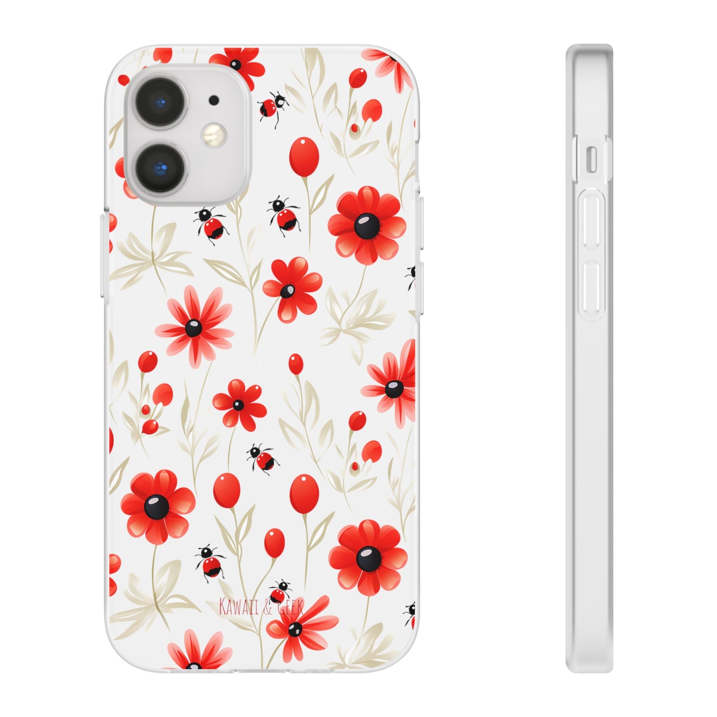 Red Flowers & Cute Bugs: Transparent Flexi Phone Case