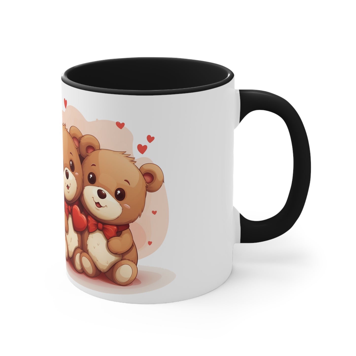 11oz Bi-Color Mug: "Sharing with my Love" cute Teddies couple - Valentine's Day