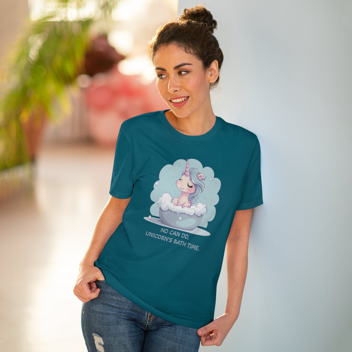 Unicorn T-shirt "No Can Do, Unicorn's Bath Time" Eco-Friendly T-Shirt - Unisex Fashion with a Playful Twist