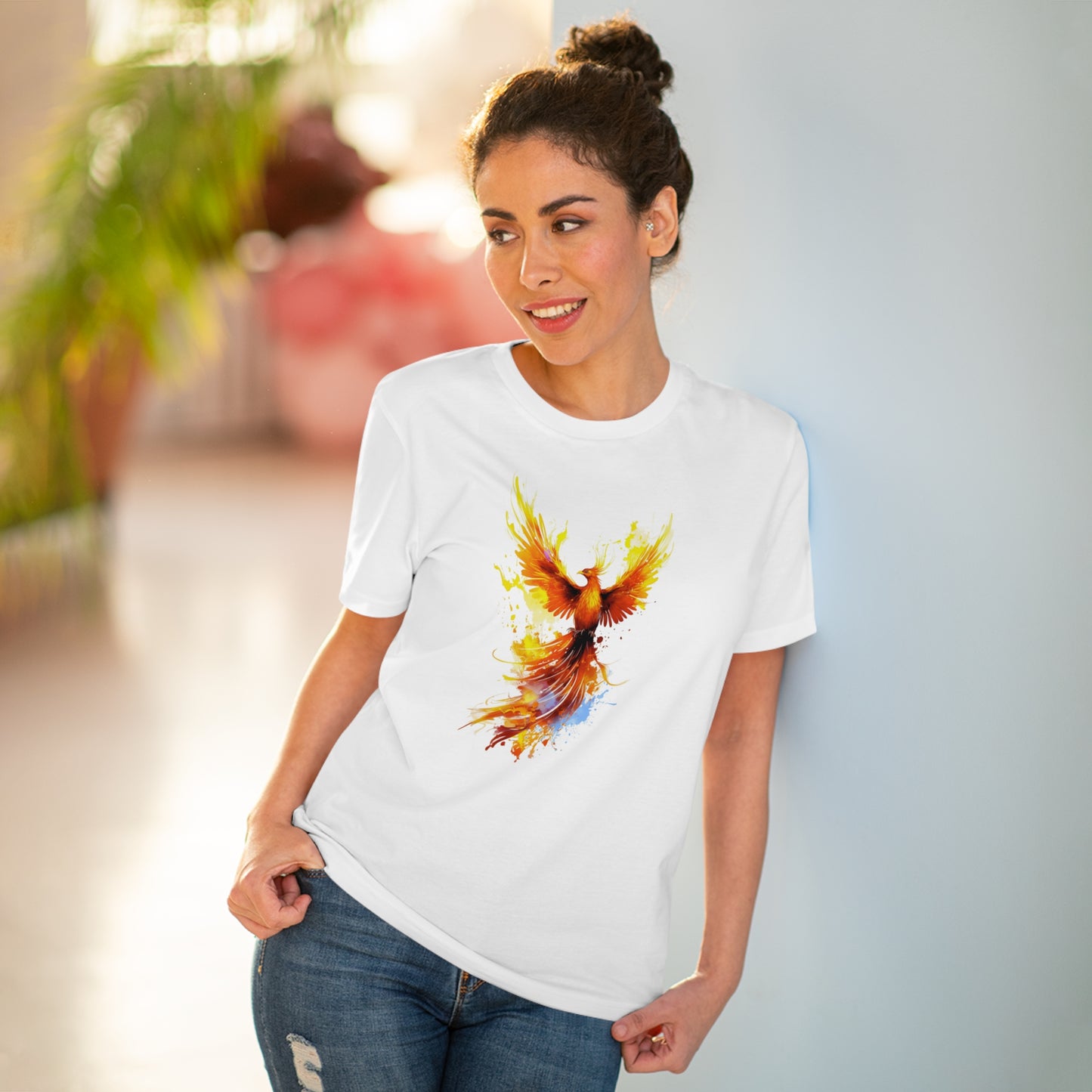 Burning Phoenix Watercolor T-Shirt - Unisex and Eco-Friendly Fashion with a Fiery Twist