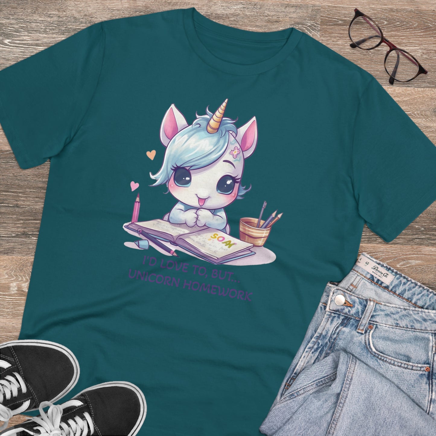 Cute Unicorn Homework T-Shirt - Unisex and Eco-Friendly Statement Tee