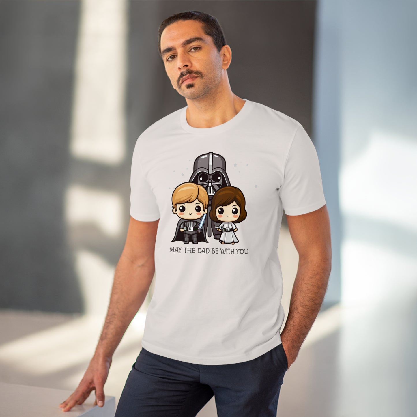 May the Dad Be with You - Unisex Eco-Friendly T-Shirt - Celebrate Father's Day with a Cute Darth Vader Design