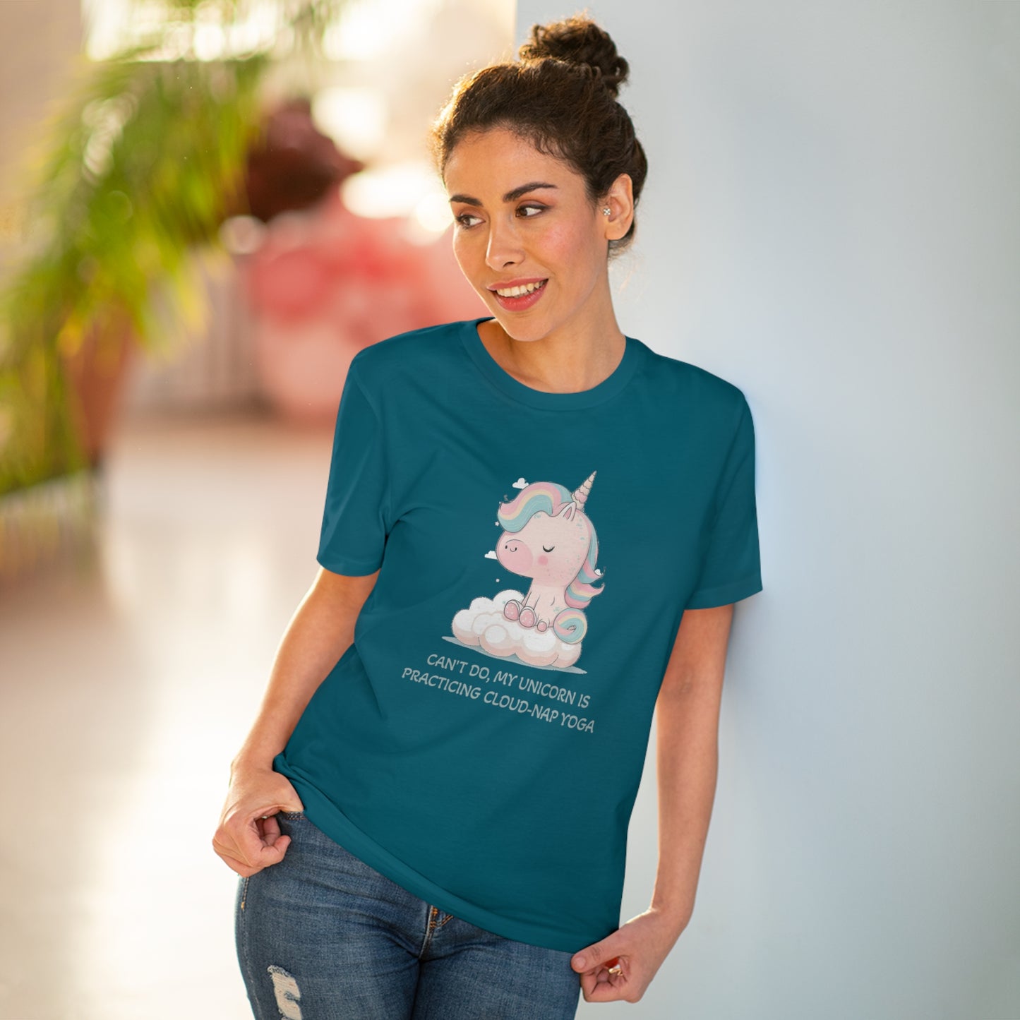 Cute Unicorn Cloud-Nap Yoga T-Shirt - Unisex and Eco-Friendly Statement Tee - Unicorn T-shirt