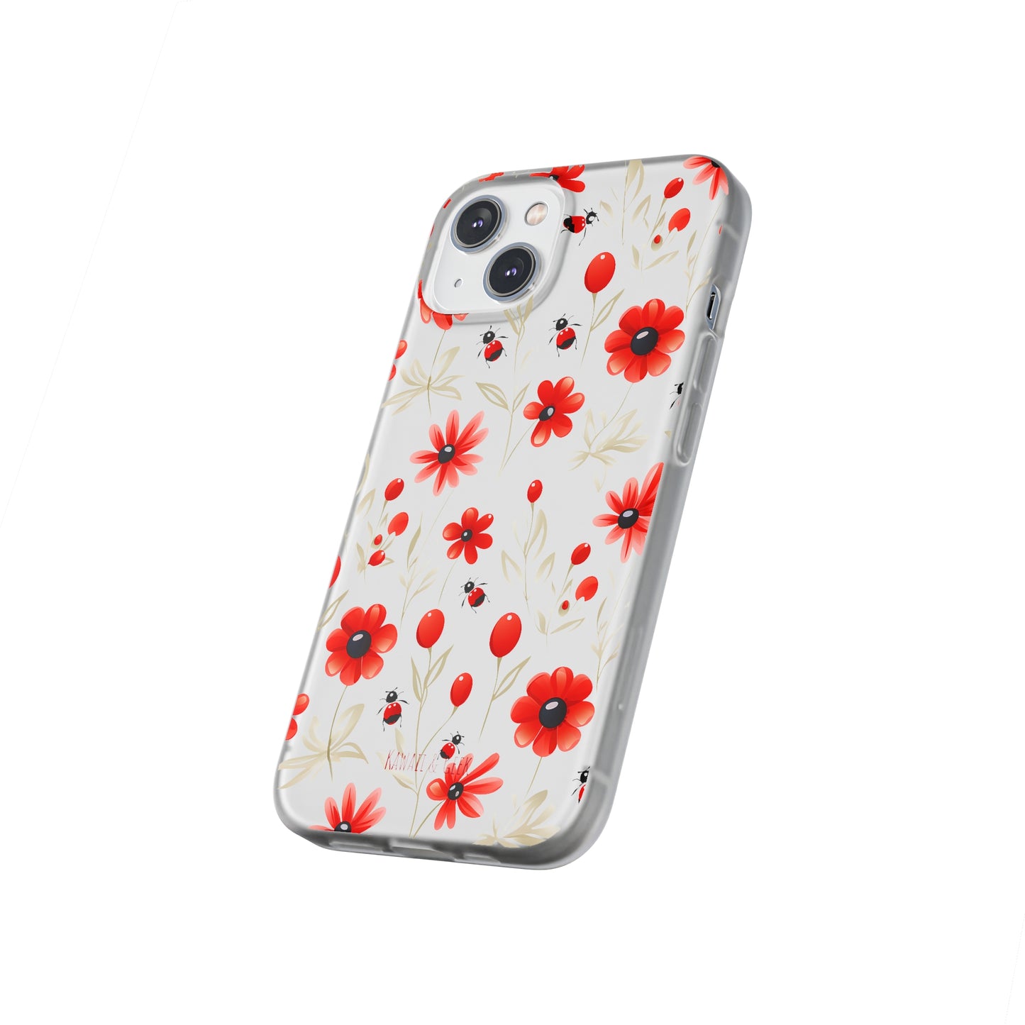 Red Flowers & Cute Bugs: Transparent Flexi Phone Case