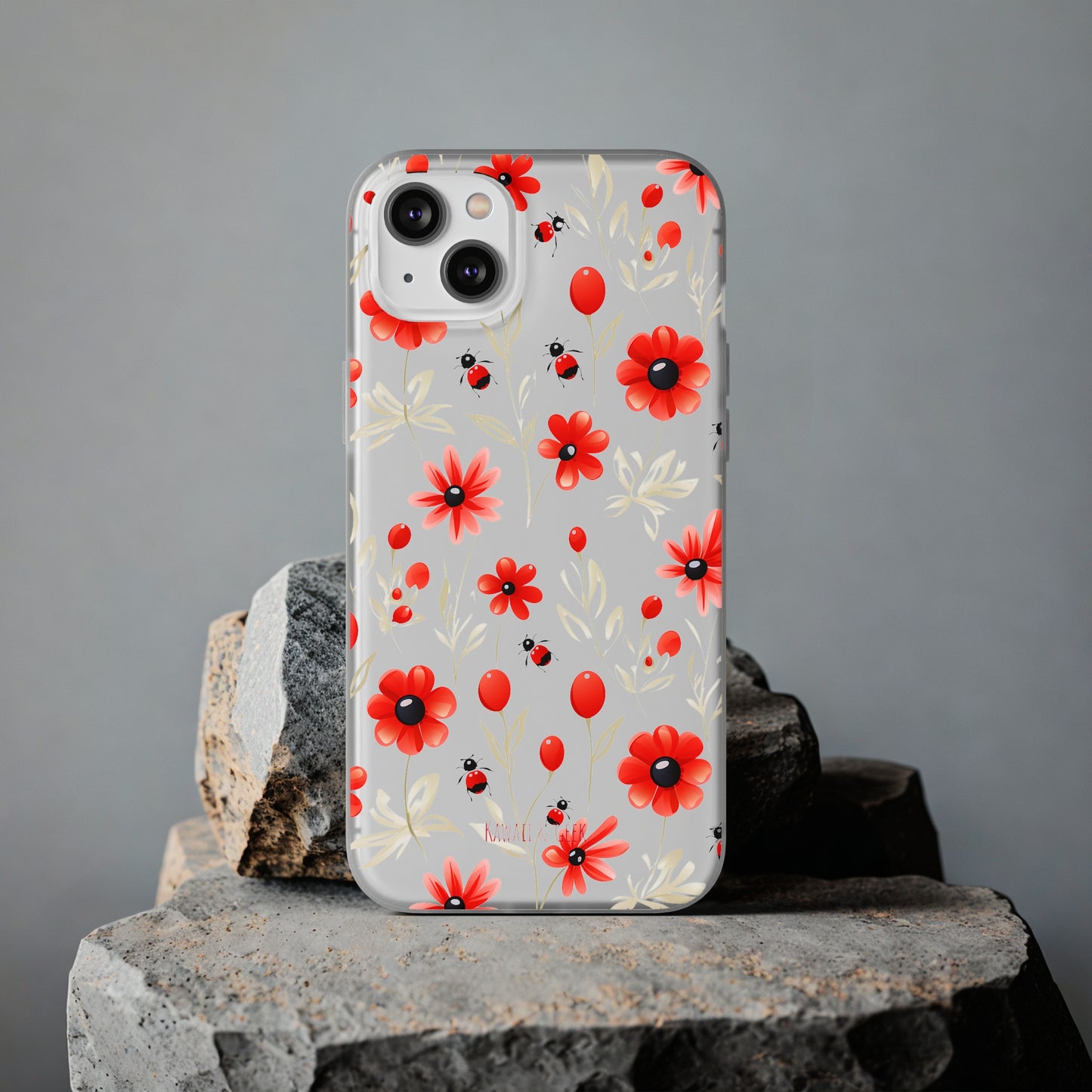 Red Flowers & Cute Bugs: Transparent Flexi Phone Case