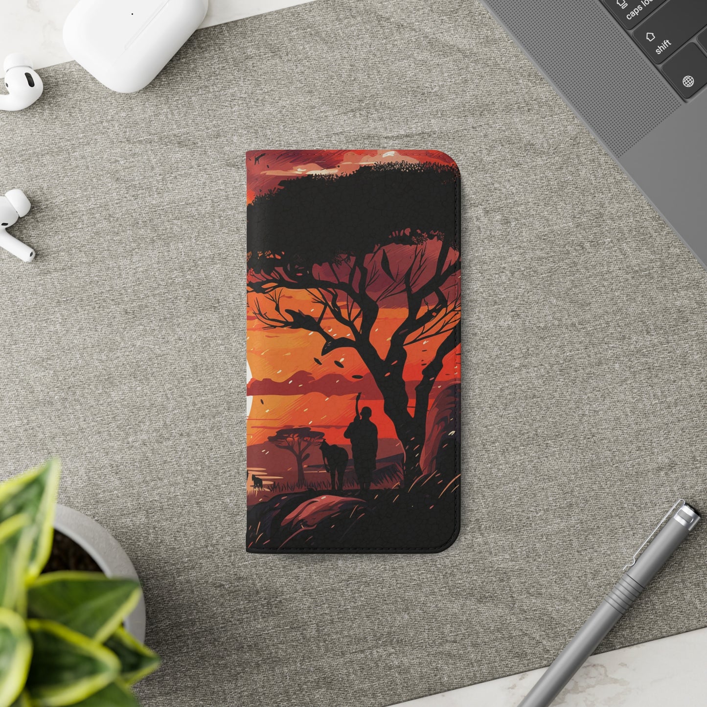 African Landscape Sunset Flip Phone Case - Capture the Serenity of the Savanna on Your Device