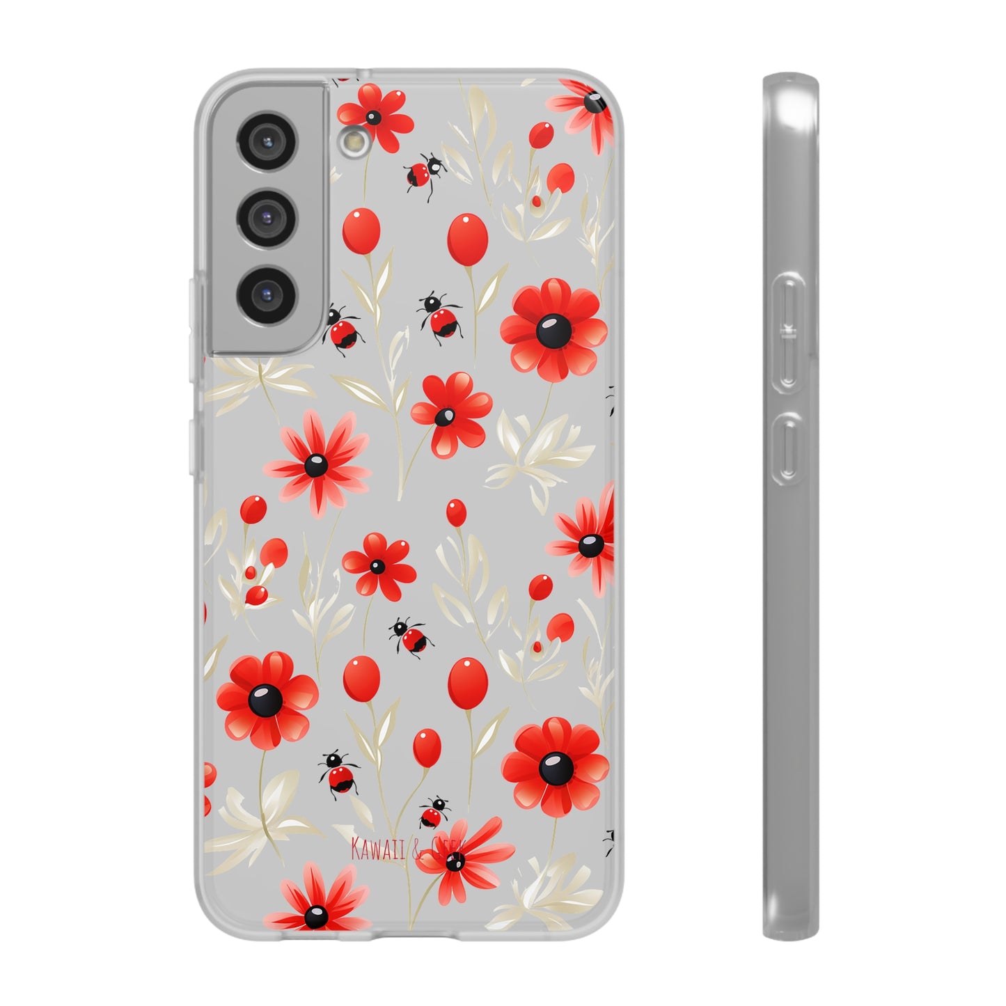 Red Flowers & Cute Bugs: Transparent Flexi Phone Case