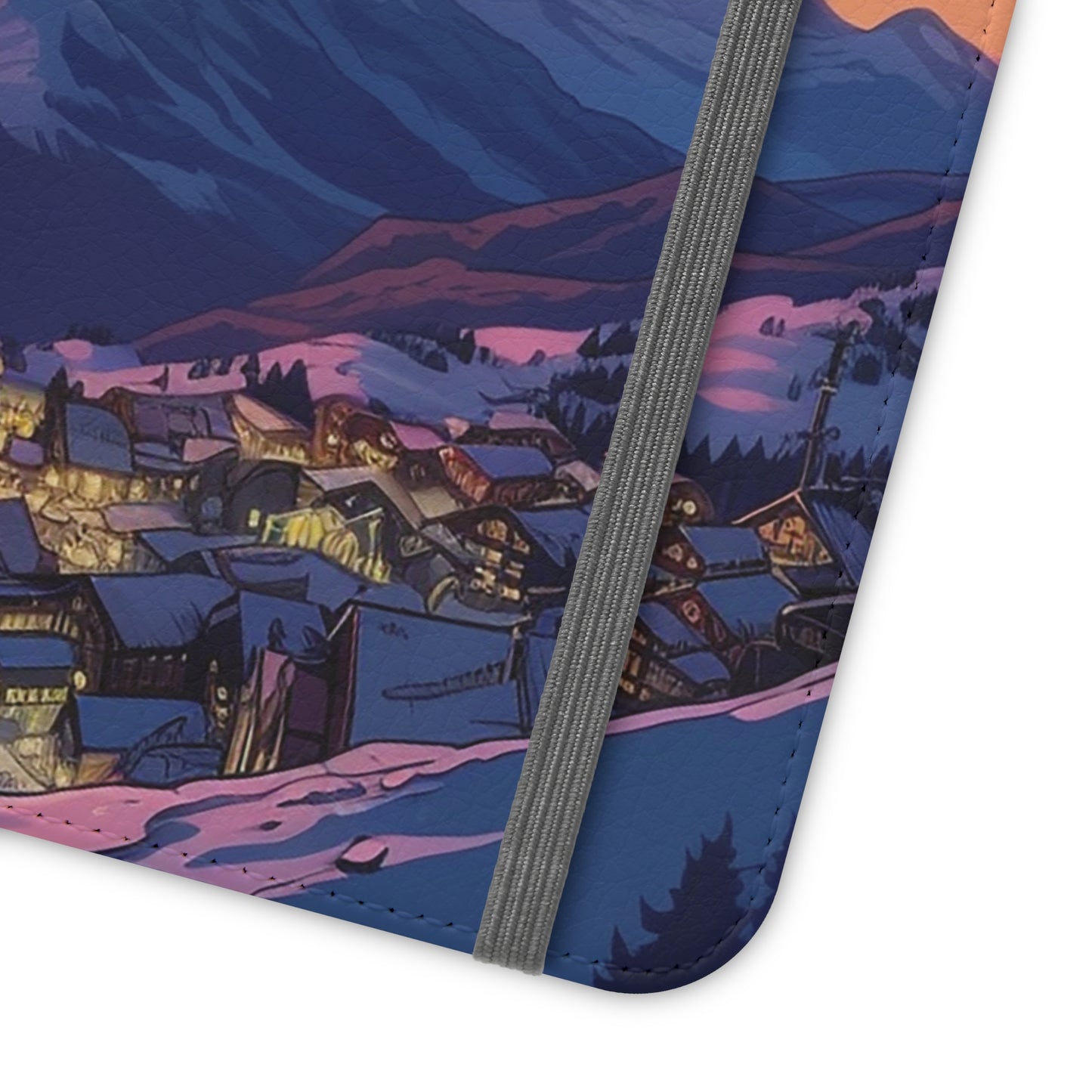 Snowy Mountain Landscape Sunset Flip Phone Case - Discover Serenity with a Charming Mountain Village