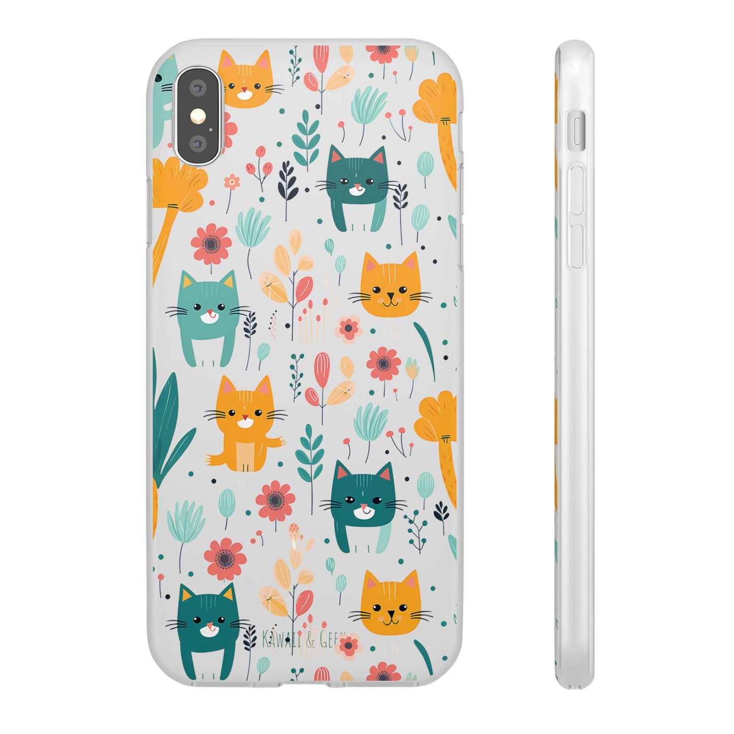 Cute Cats & Flowers Flexi and semi Transparent Phone Case