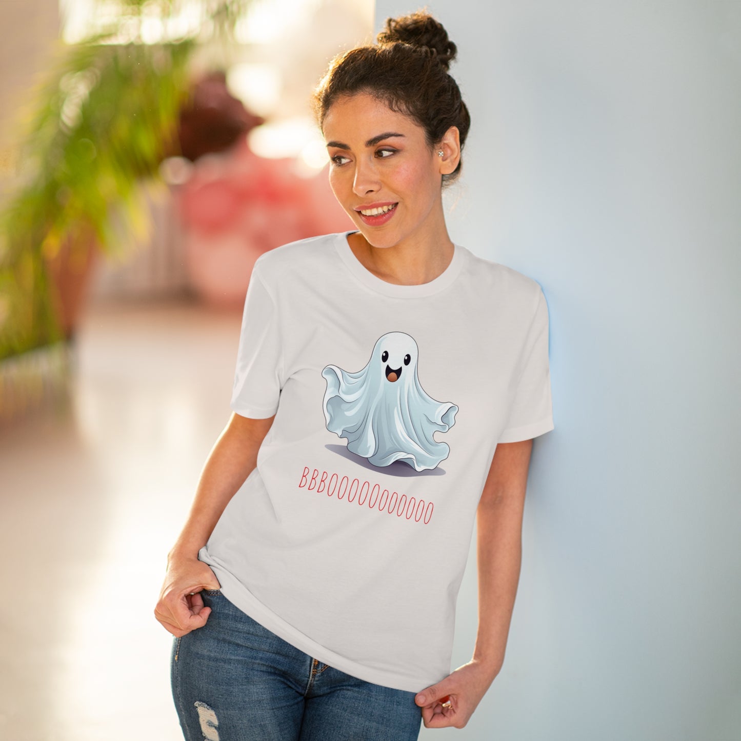 Cute "Booooooooo" Ghost Halloween Eco-Friendly Unisex T-shirt