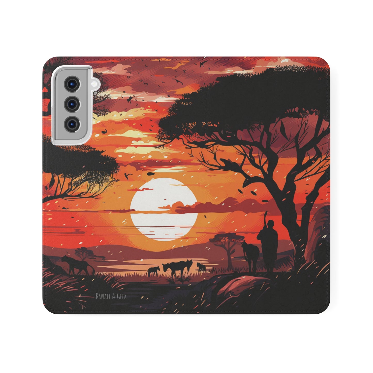 African Landscape Sunset Flip Phone Case - Capture the Serenity of the Savanna on Your Device