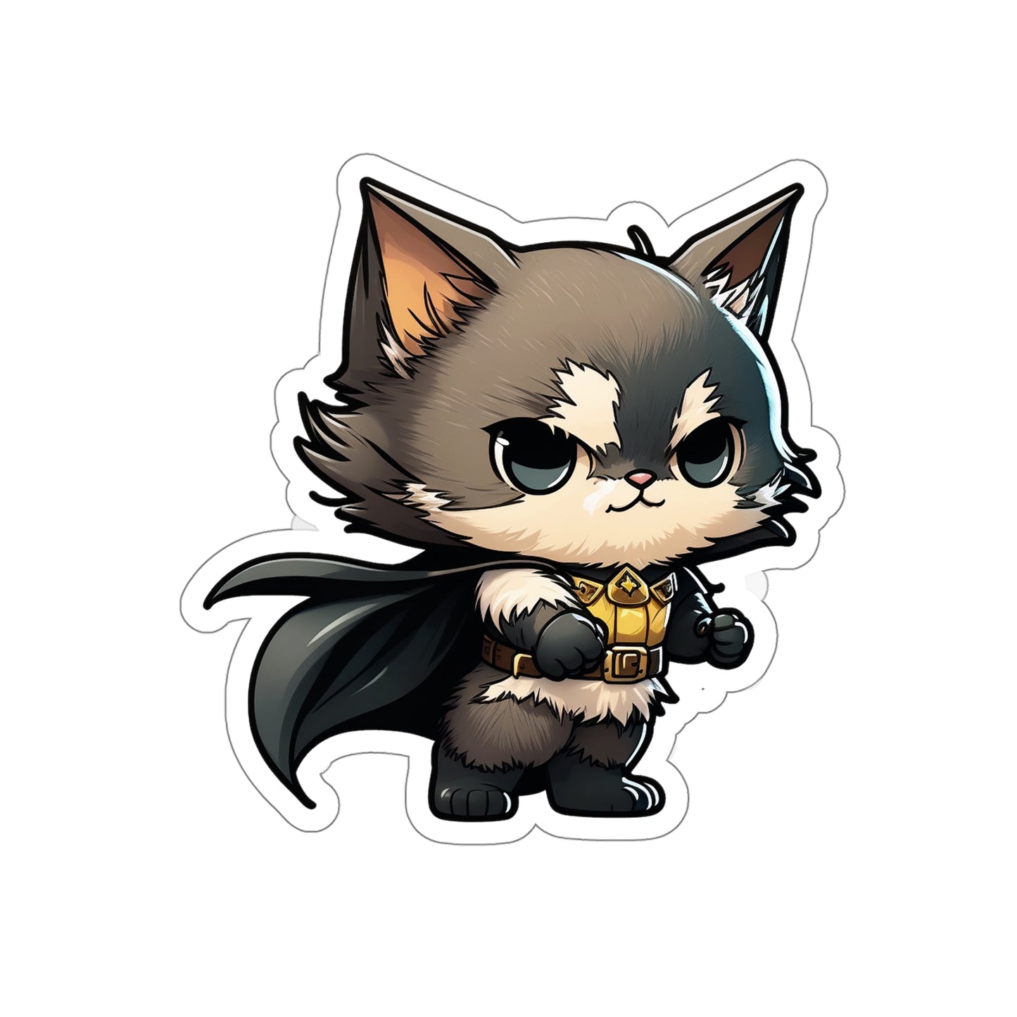 Cute and Fluffy Batcat Kitten Sticker - Ready to Take on the Bad Guys