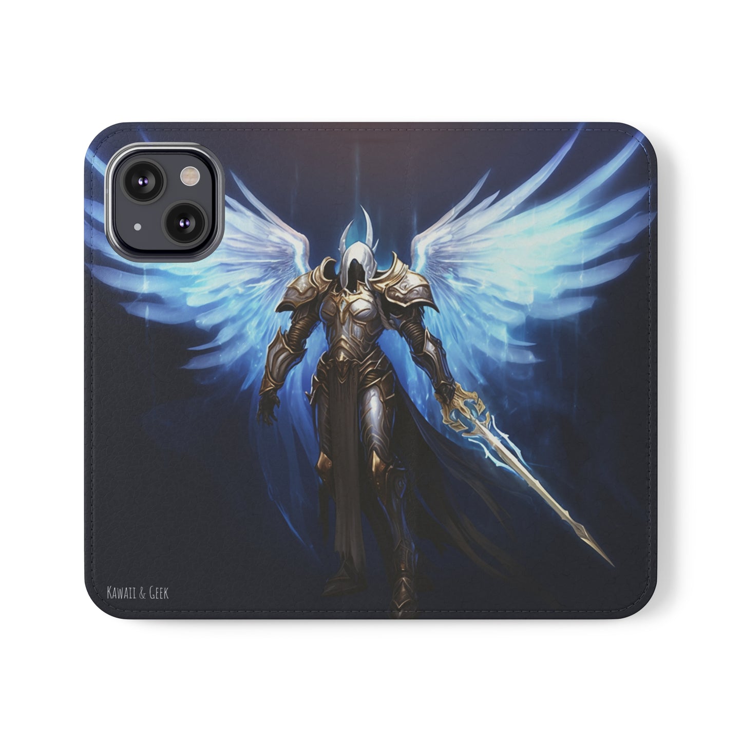 Archangel Flip Phone Case: Ethereal Wings & Sword Design