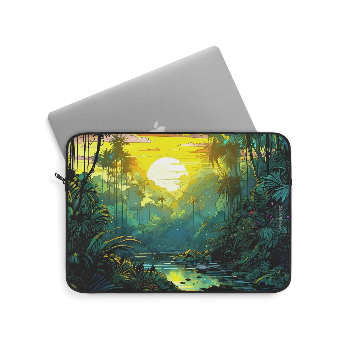 Mysterious Rain Forest Laptop Sleeve - Protect Your Device with an Enchanting Sunset Scene