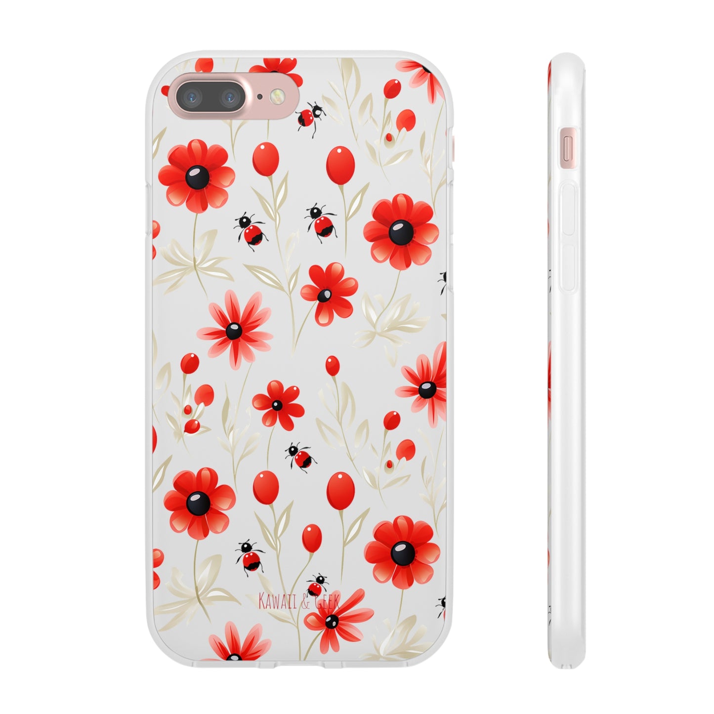 Red Flowers & Cute Bugs: Transparent Flexi Phone Case