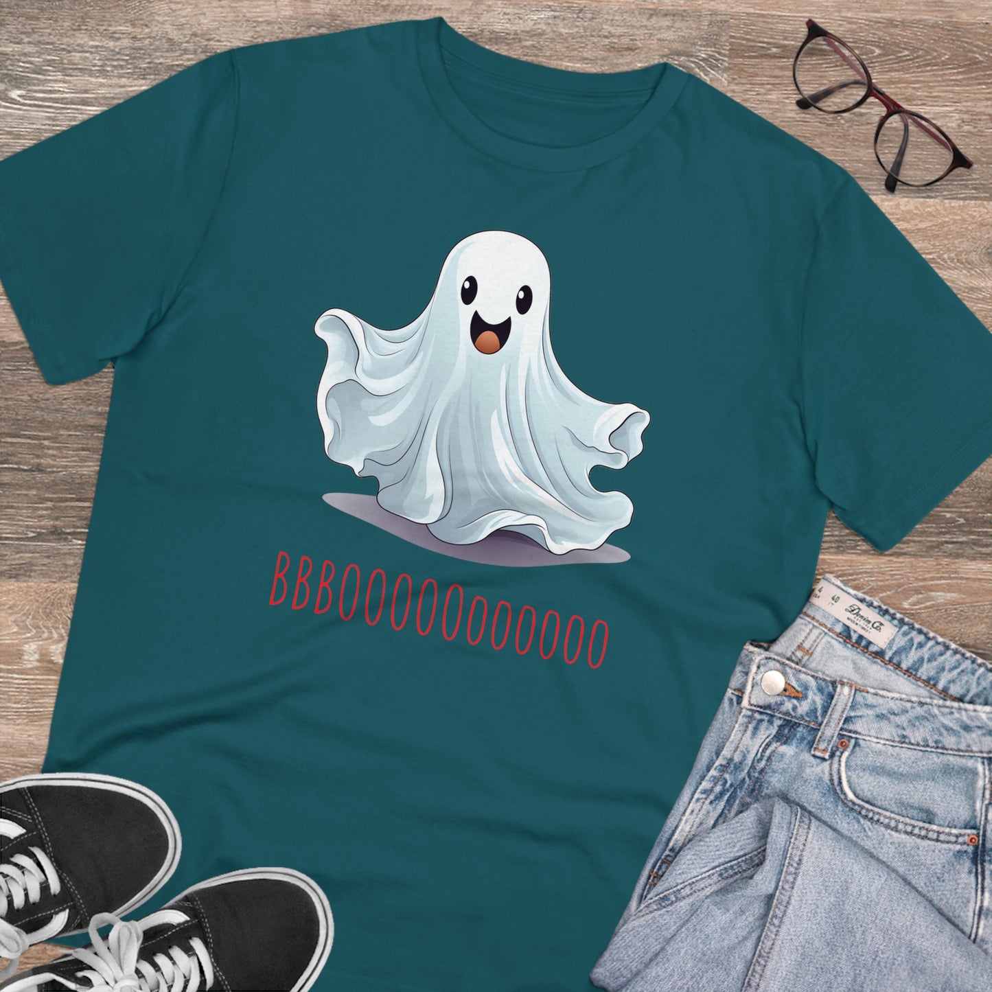 Cute "Booooooooo" Ghost Halloween Eco-Friendly Unisex T-shirt