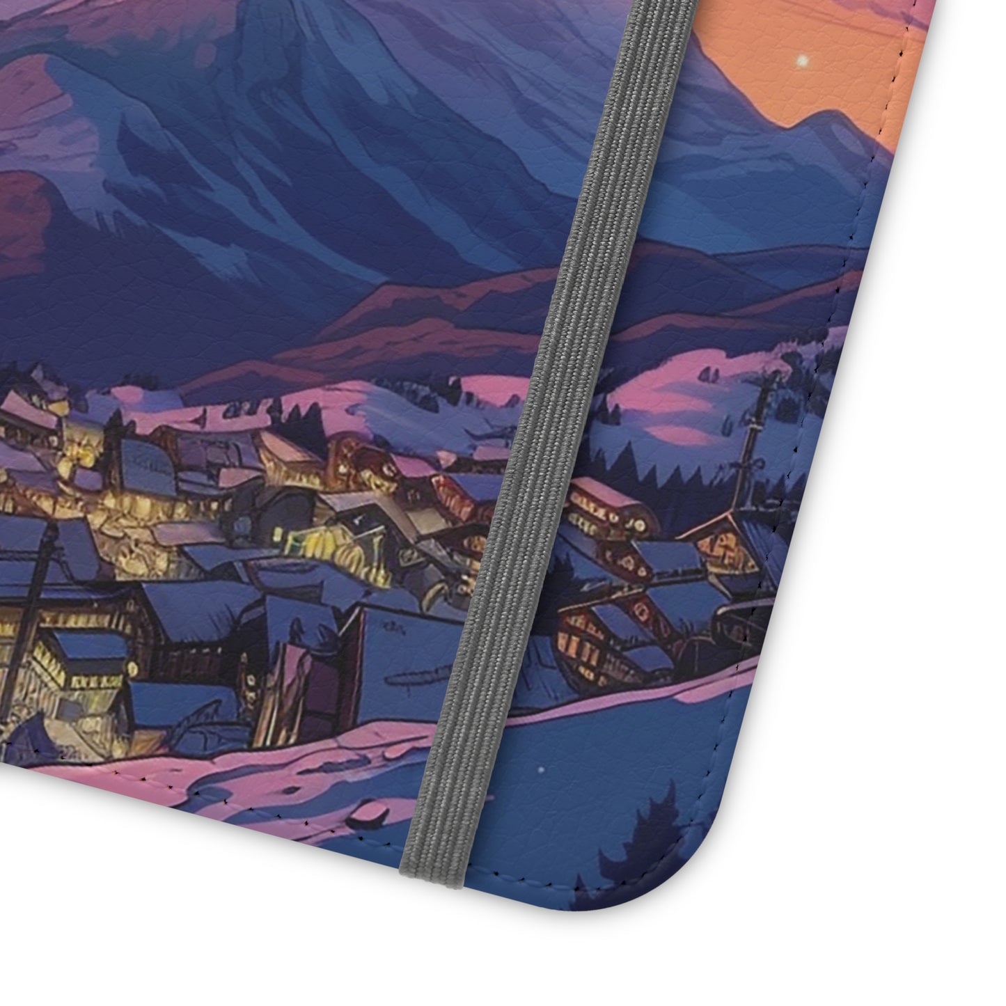 Snowy Mountain Landscape Sunset Flip Phone Case - Discover Serenity with a Charming Mountain Village