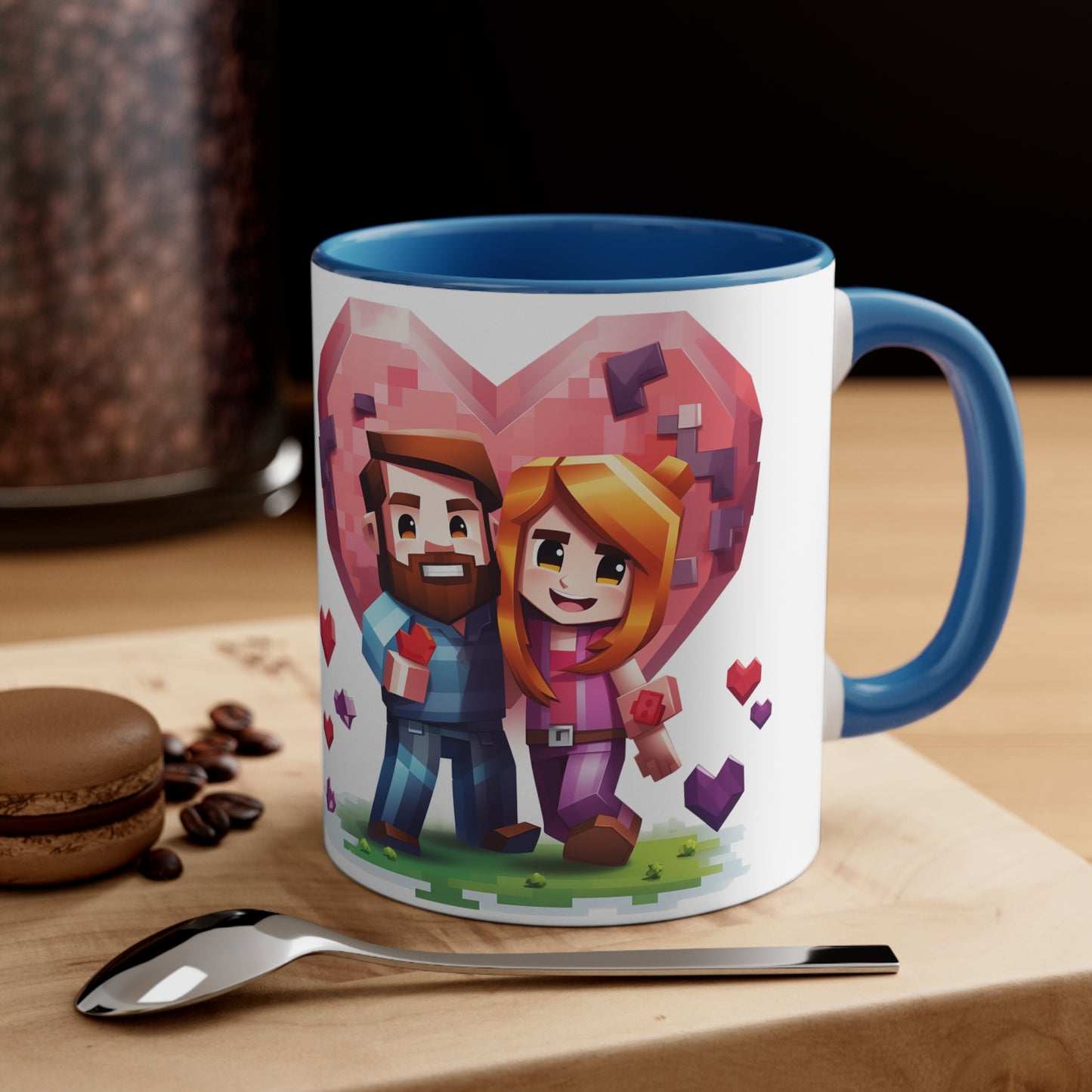 Retro Gaming Love Mug - 11oz Bicolor Pixel Heart Cup - Valentine's Day