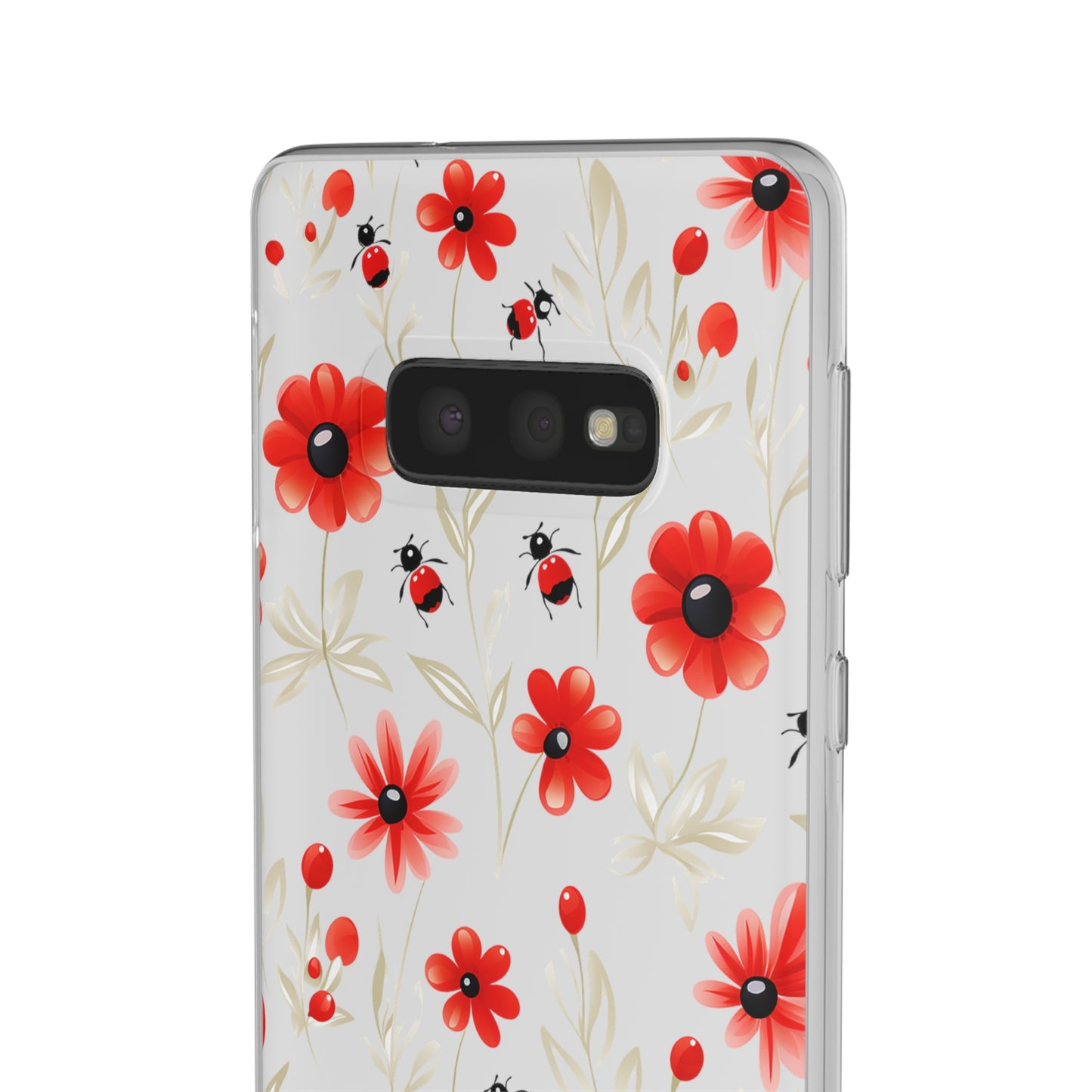 Red Flowers & Cute Bugs: Transparent Flexi Phone Case