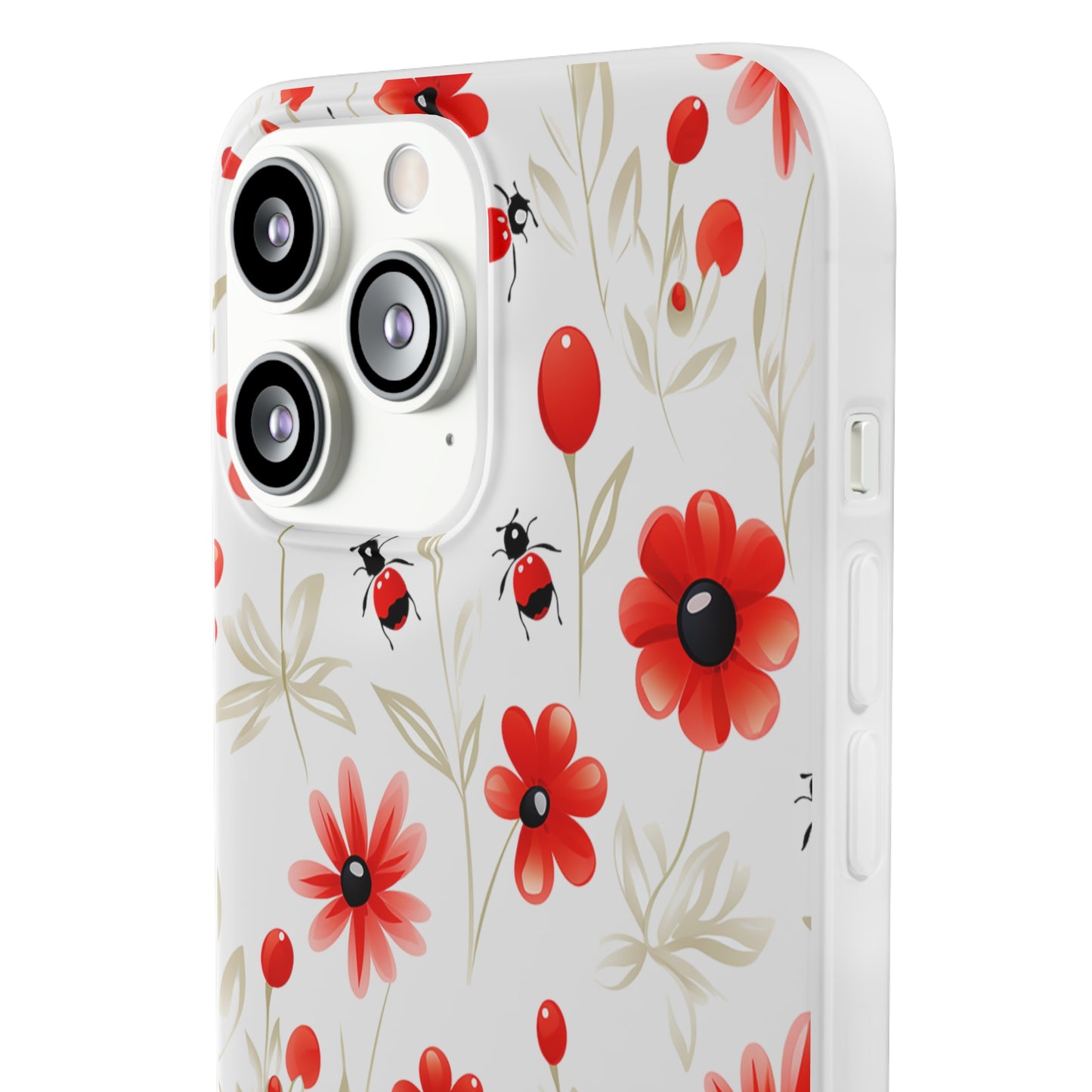 Red Flowers & Cute Bugs: Transparent Flexi Phone Case