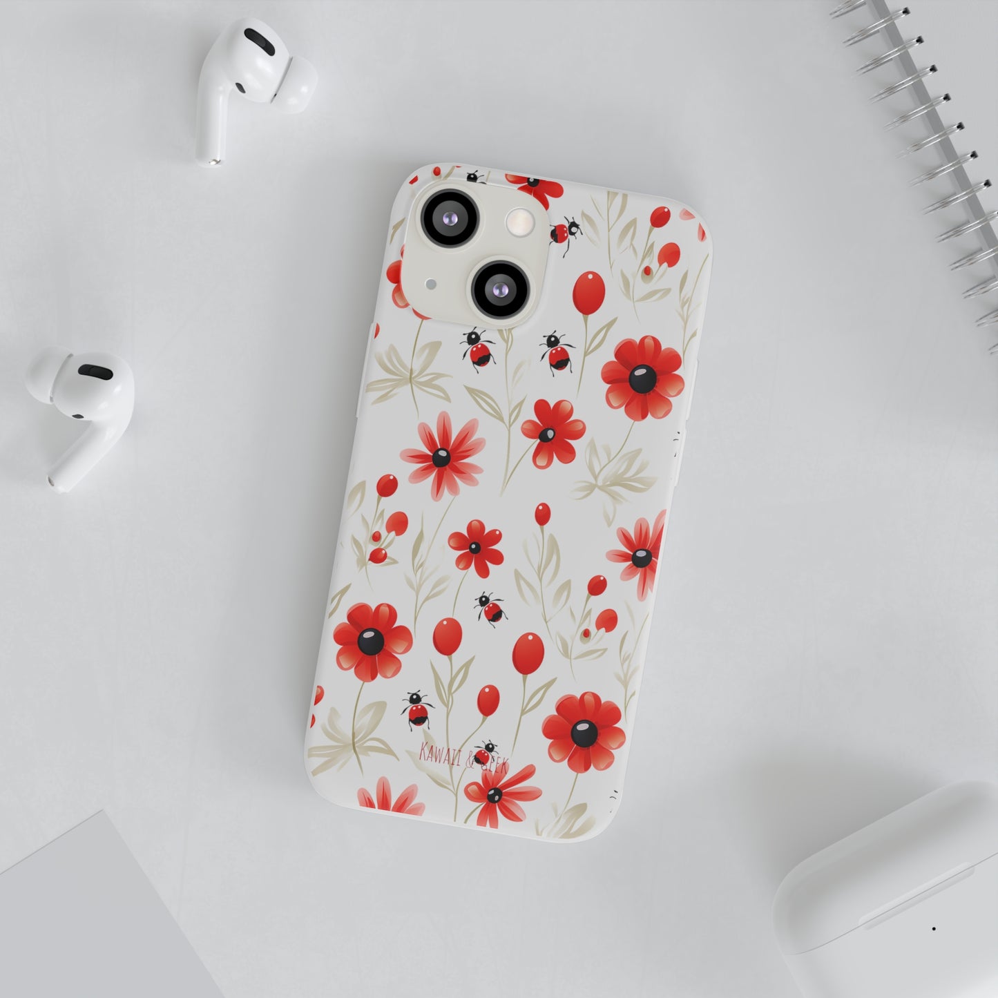 Red Flowers & Cute Bugs: Transparent Flexi Phone Case