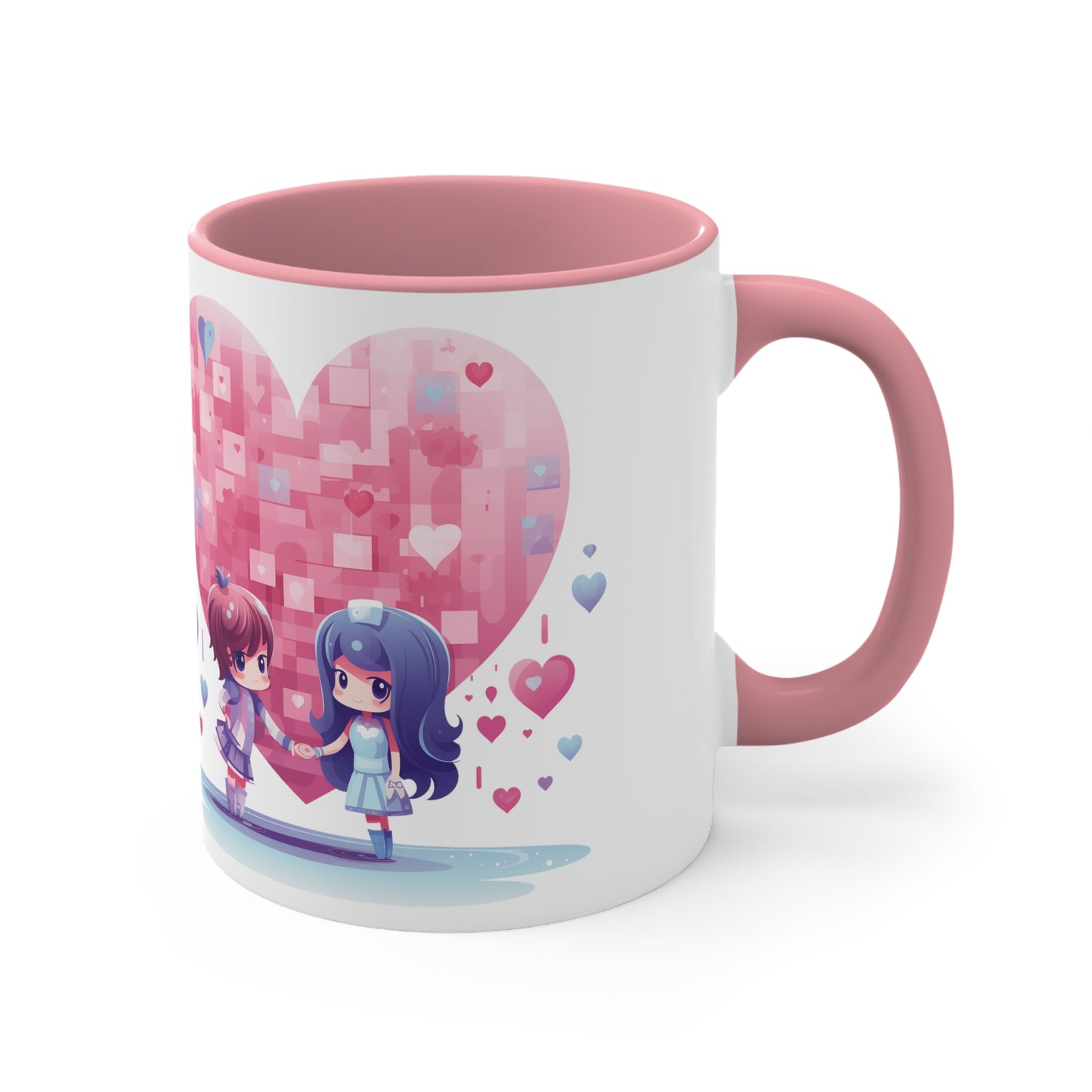 True Love & Coffee Mug - 11oz Bicolor Kawaii Heart Cup - Valentine's Day