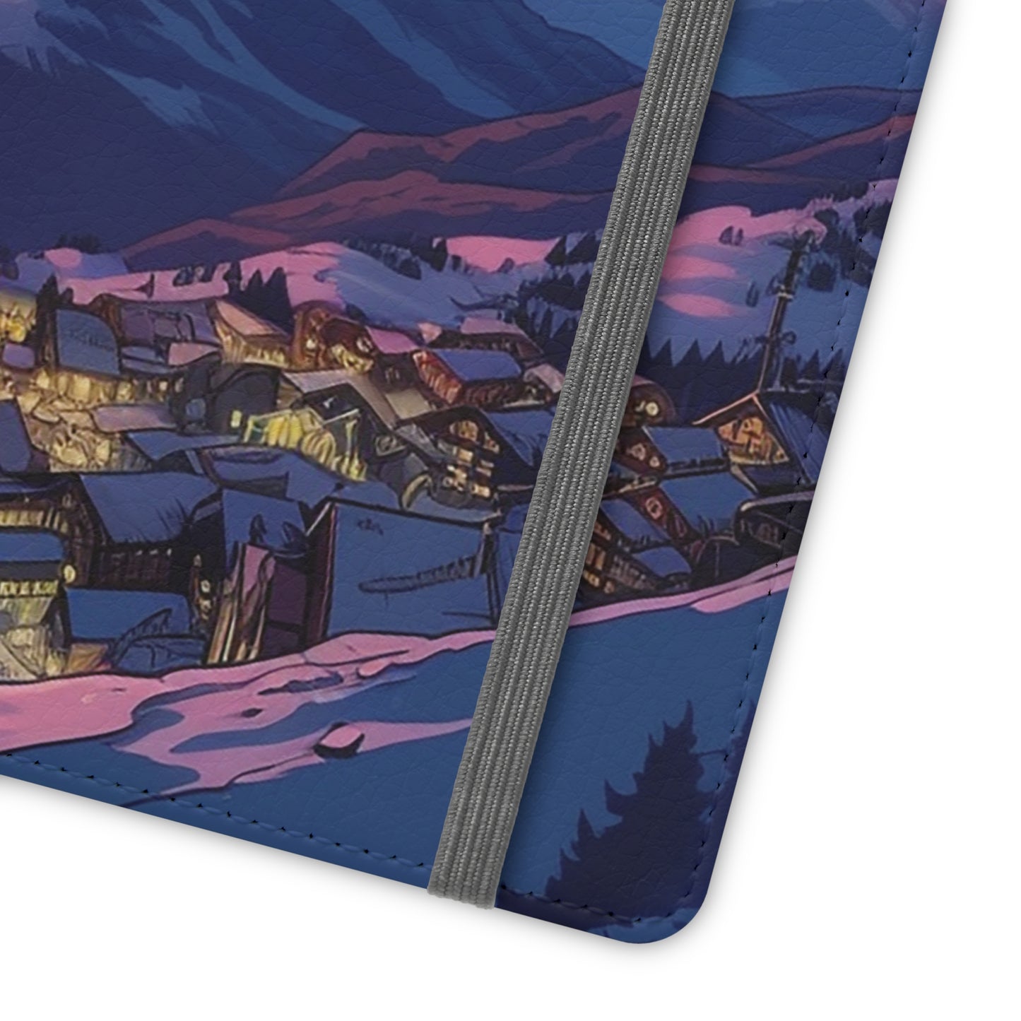 Snowy Mountain Landscape Sunset Flip Phone Case - Discover Serenity with a Charming Mountain Village