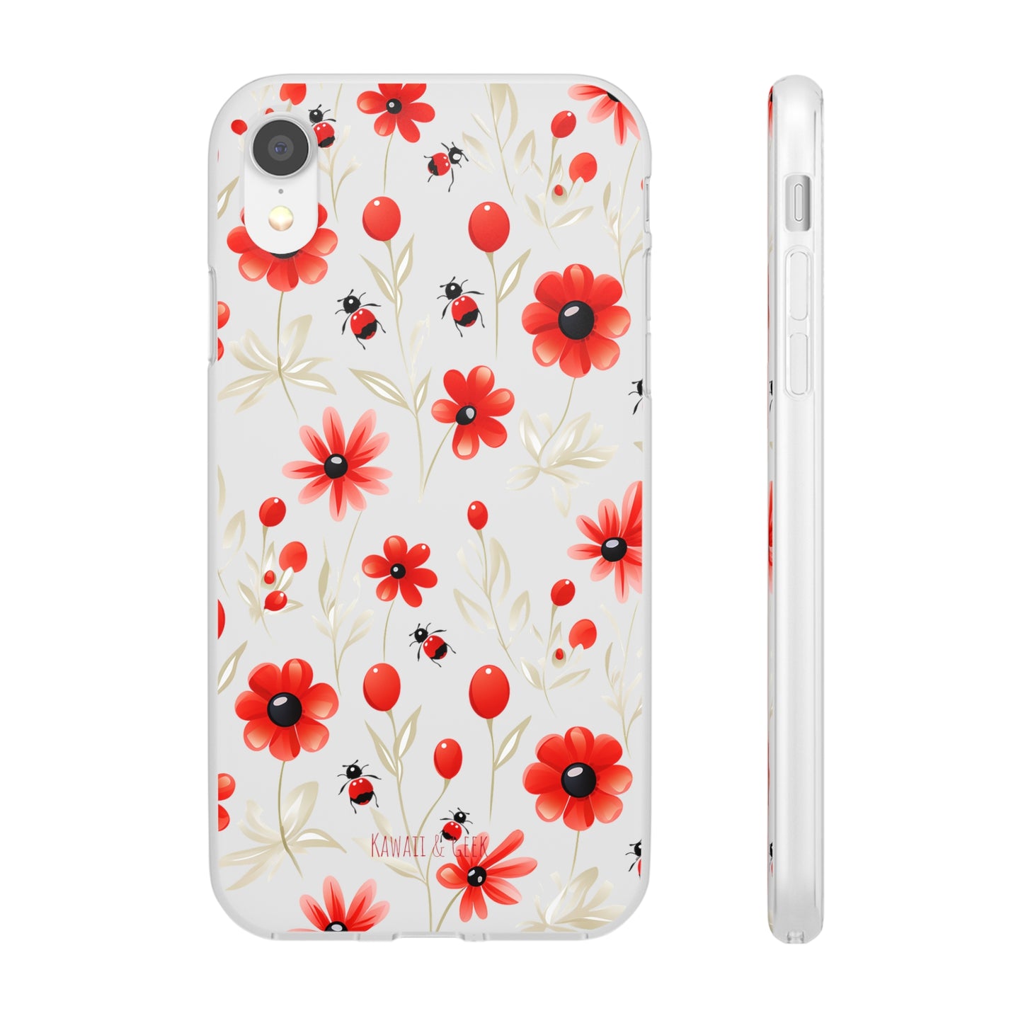 Red Flowers & Cute Bugs: Transparent Flexi Phone Case