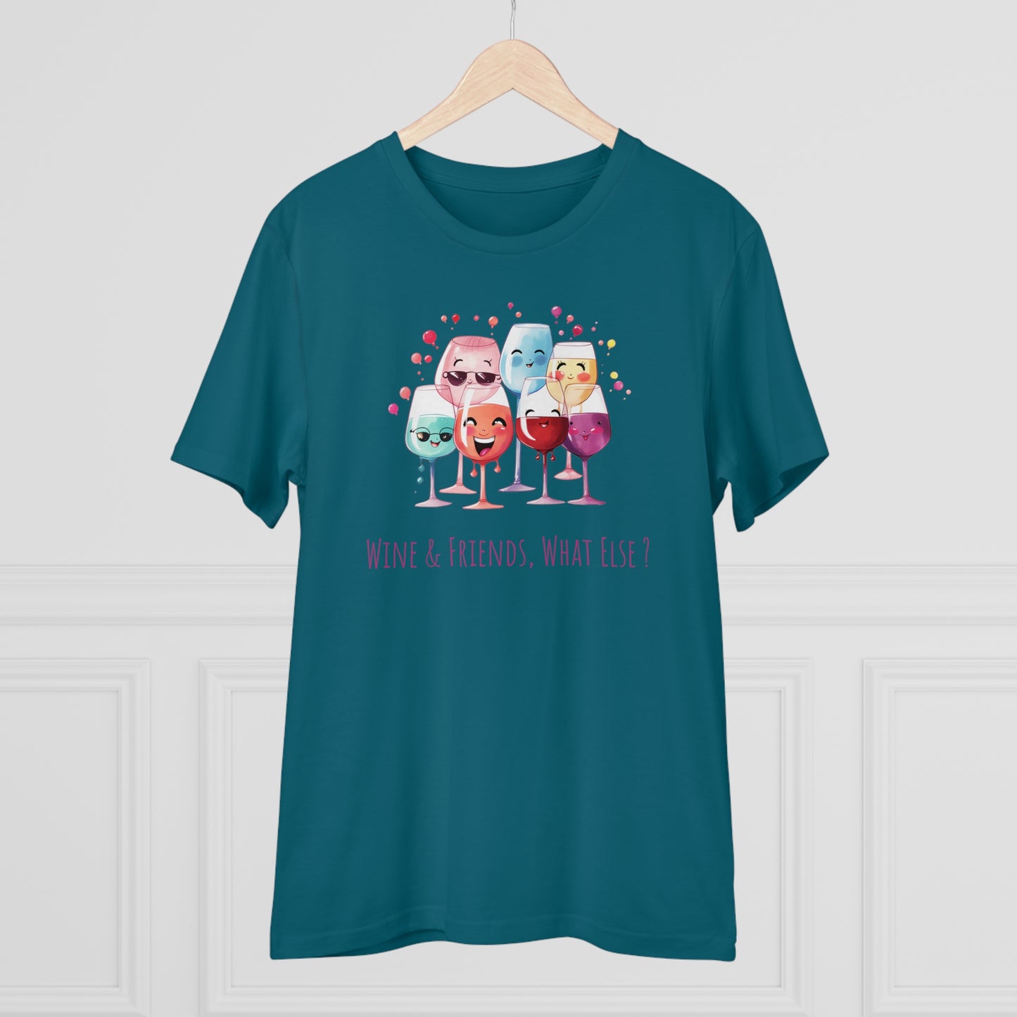 Eco-Friendly 'Wine & Friends' T-Shirt - Kawaii Wine Glasses, Unisex