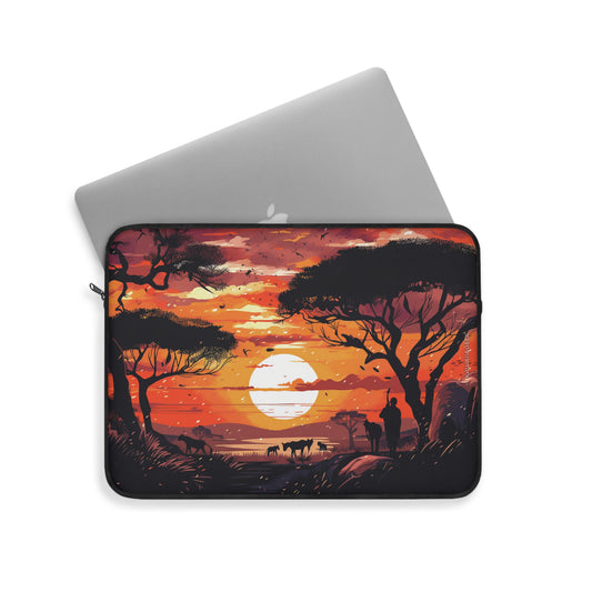 African Sunset Laptop Sleeve - Protect Your Device in Style with a Serene Wildlife Scene